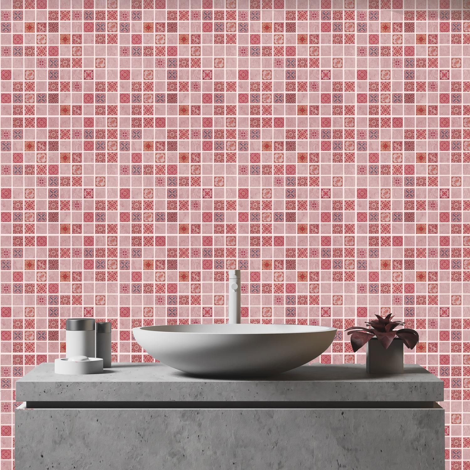 -Enhance your rooms decoration with our vintage and warm Pink Marble Vintage Azulejo Mosaic Wall Tile Sticker Set!
- To apply, just peel and stick onto any clean, flat surfaces like wall, furniture or as window screen, and you are good to go! 
- Realistic print with long durability. Can be easily trimmed / cut to fit.
-Application Notes: Please only attach to the painted surface at least three weeks after painting and clean the surface prior to application.
-Package Contains  24 pieces of stickers 15 cm (6 in). Coverage area: 0.54 square meters