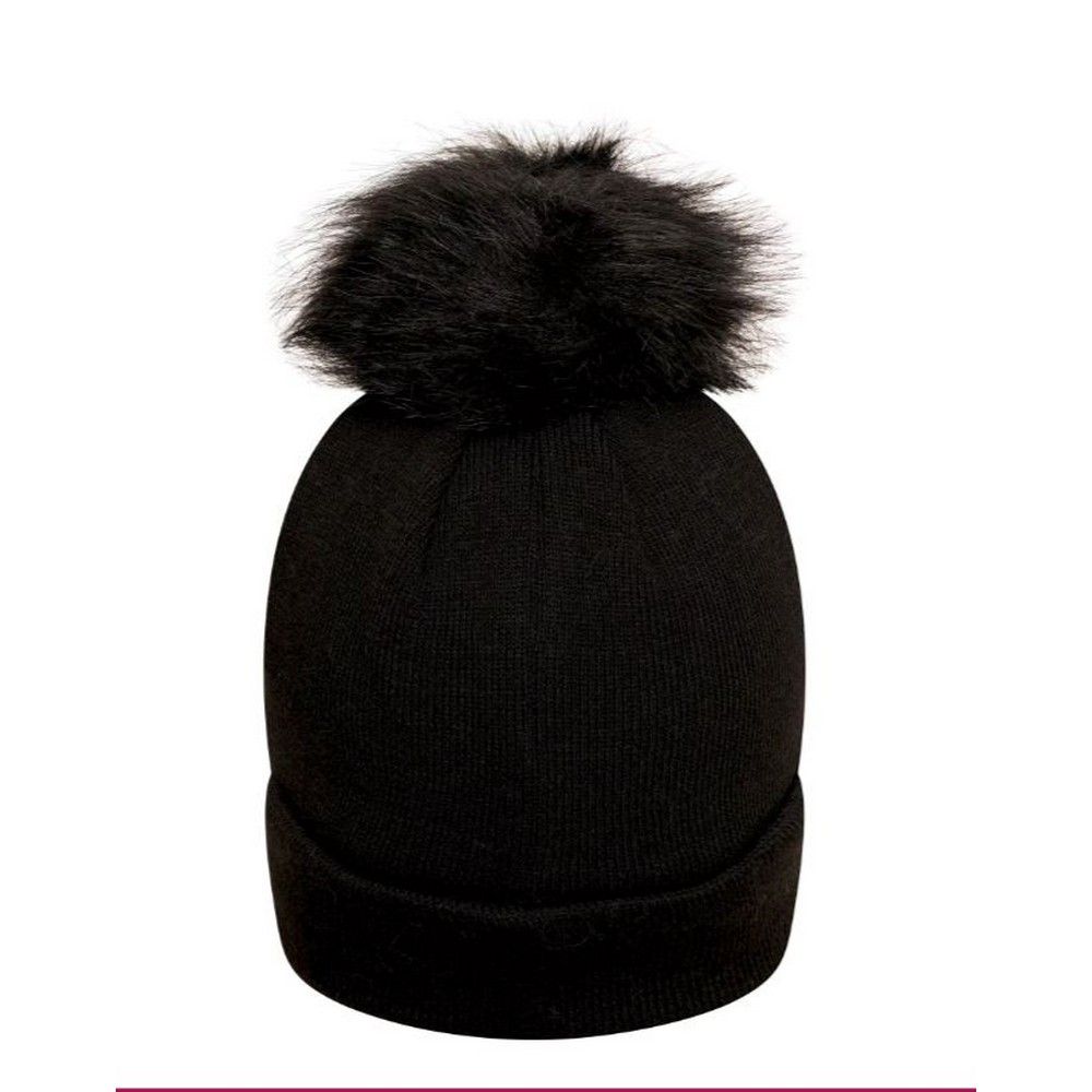 Material: Acrylic. Lining: Fleece. Fabric: Knitted. Design: Crystal, Logo. Fabric Technology: Breathable. Faux Fur Pom Pom, Turned Up Cuff.