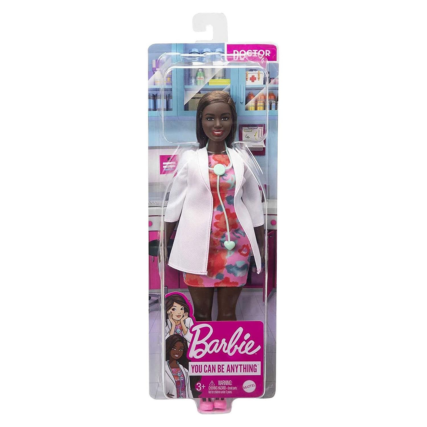Explore a world of caretaking fun with the Barbie doctor doll! When girls play with Barbie, they imagine everything they can become, and those that love the medical field and take care of others can be a doctor! The Barbie doctor doll wears a colorful print dress with a white doctor's coat and comes with a stethoscope for patient checkups! Kids will love the endless possibilities for creative expression and storytelling fun! Doll cannot stand alone. Colors and decorations may vary. Makes a great gift for ages 3 years old and up.