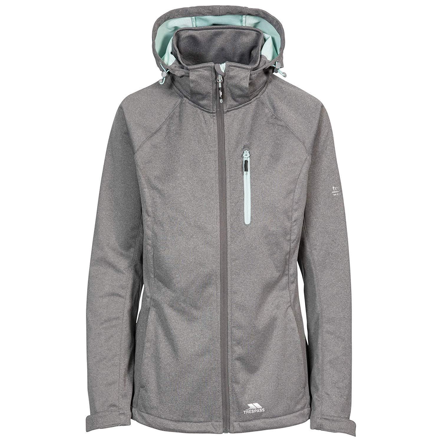 Adjustable zip off hood. Contrast bonded back. 3 zip pockets. Chin guard. Flat cuff with tab. Contrast trims. Drawcord at hem. Waterproof 8000mm, breathable 3000mvp, windproof. 100% Polyester, TPU membrane. Trespass Womens Chest Sizing (approx): XS/8 - 32in/81cm, S/10 - 34in/86cm, M/12 - 36in/91.4cm, L/14 - 38in/96.5cm, XL/16 - 40in/101.5cm, XXL/18 - 42in/106.5cm.