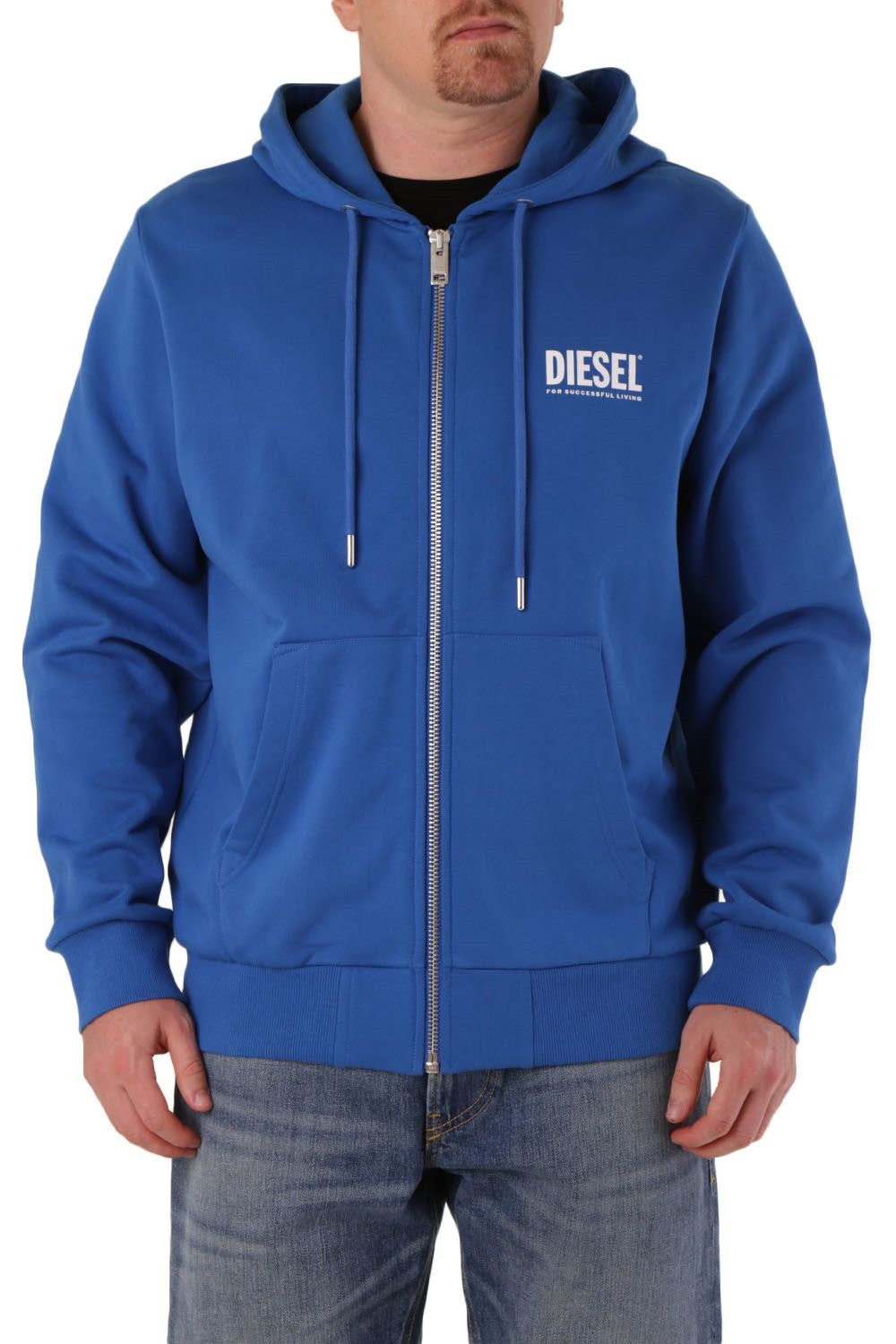 Brand: Diesel   Gender: Men   Type: Sweatshirts   Color: Blue   Pattern: Print   Sleeves: Long Sleeve   Collar: Hood   Fastening: with Zip   Season: All Seasons