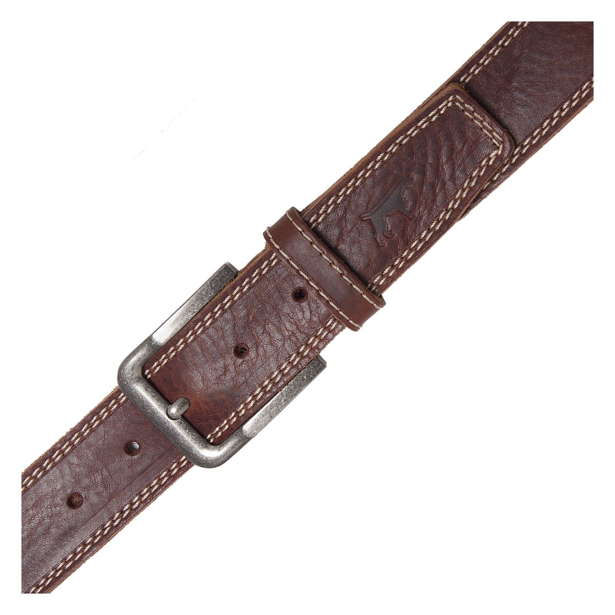 Castellanisimos men's leather belt with double stitching in beige. Metal buckle. Width: 3,5cm. MADE IN SPAIN.