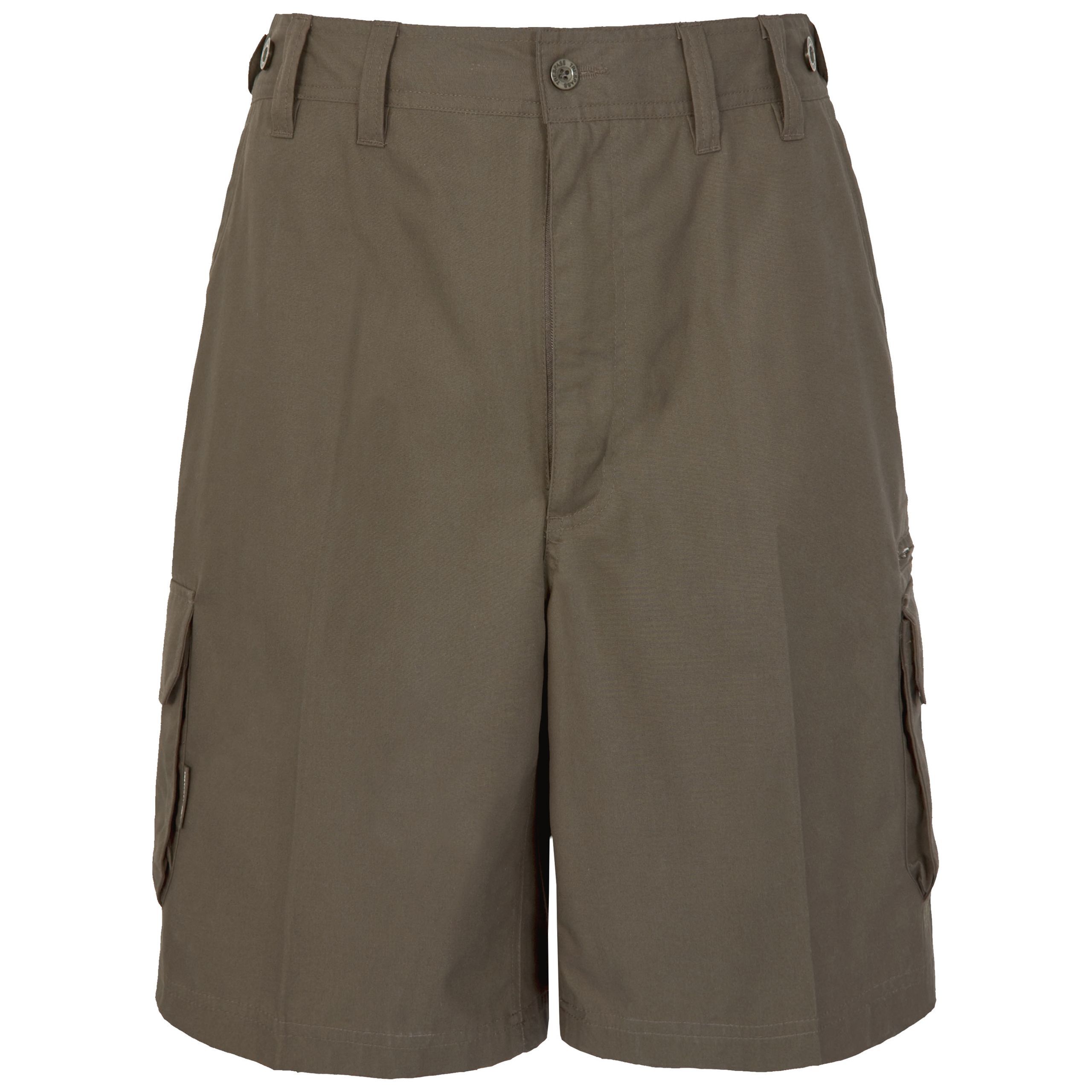 Mens hiking shorts. Water repellent finish. UPF40+ protective fabric. Moisture wicking and quick drying. 2 zipped pockets, 1 concealed zipped pocket, 2 side pockets and 4 bellow patch pockets. Elasticated back panel with side adjusters. 65% Polyester, 35% Cotton.