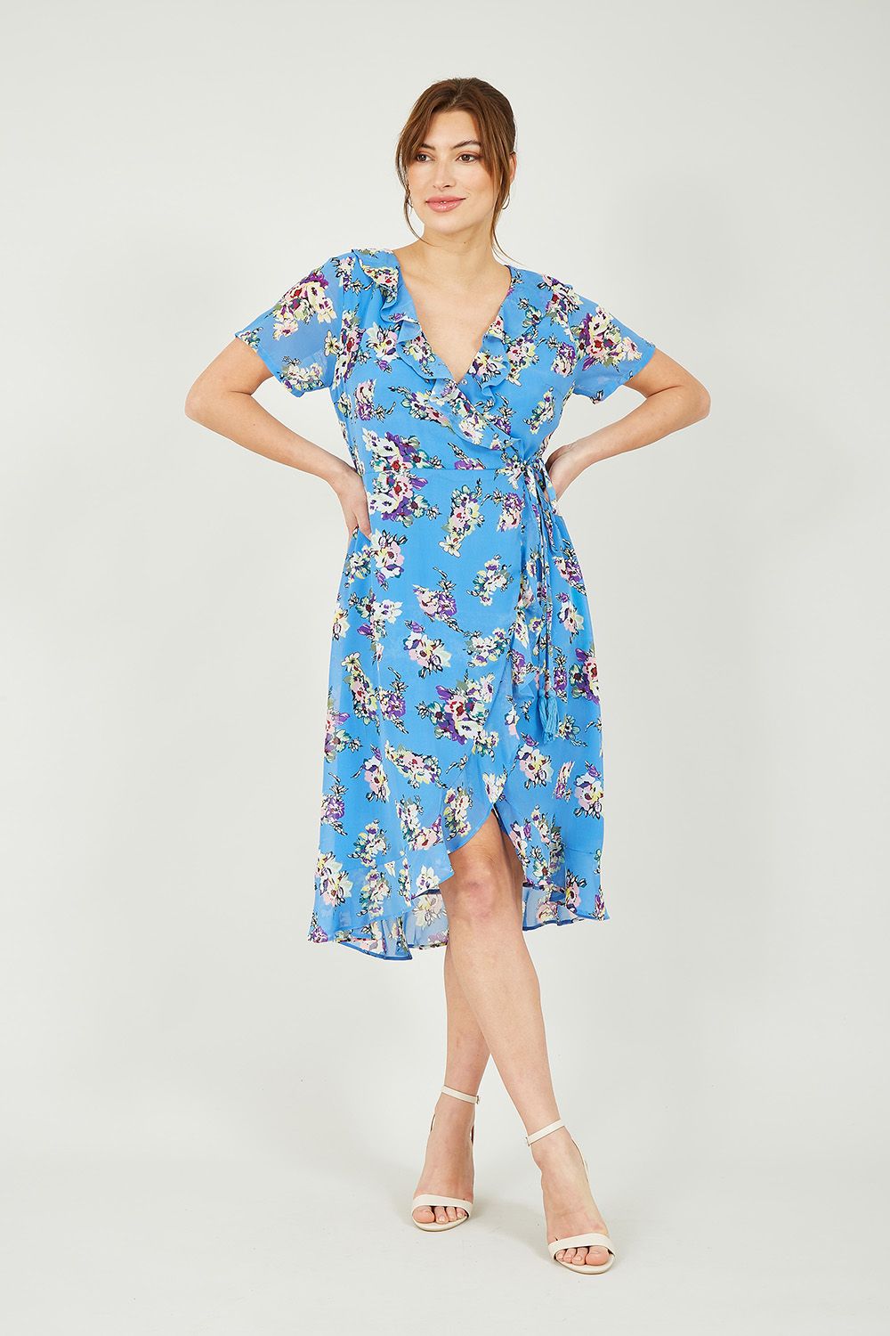 Yumi Blue Paisley Wrap Maxi Dress With 3/4 Sleeve