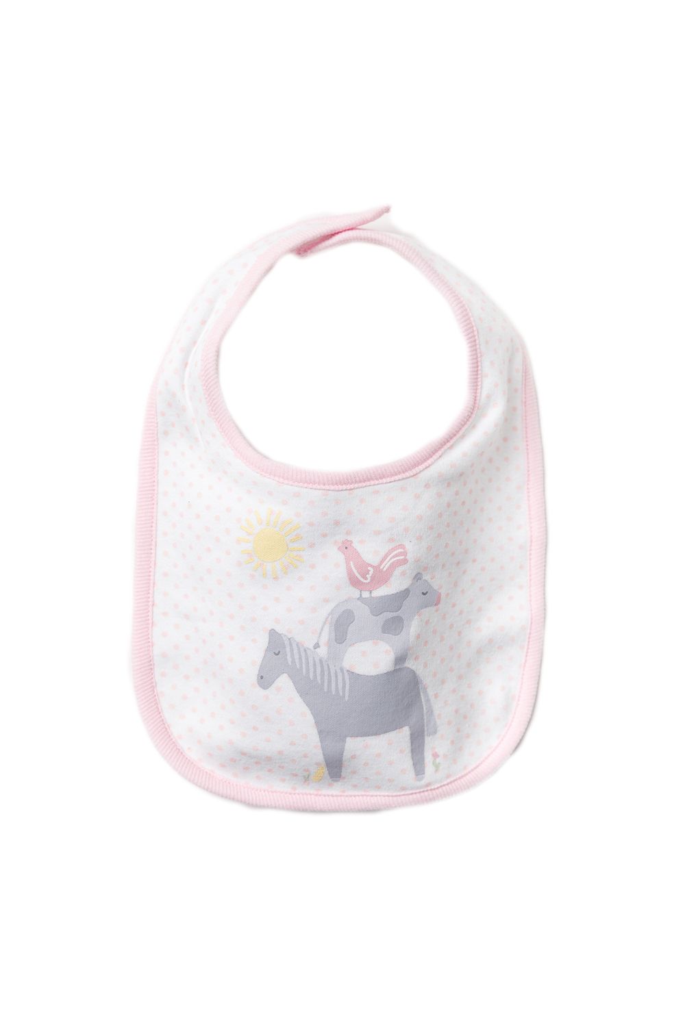 This Rock a Bye Baby Boutique ten-piece set features an adorable farm themed print on each item. The set includes spotted bodysuit with a farm animal motif, footed joggers and hat, a hooded blanket, a matching bib, and a cuddly cow toy, and three washcloths. The set also comes with a matching gift tag, to add a personal touch. Each item in the set is cotton with popper fastenings, keeping your little one comfortable. This set is the perfect gift set for the little one in your life.