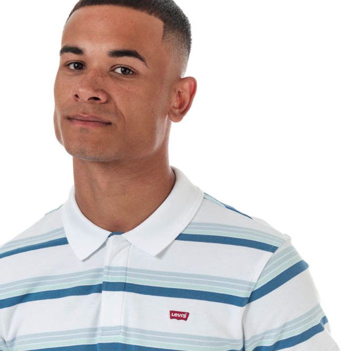 Mens Levi’s Original Batwing Polo Shirt in skyway.<BR><BR>- Ribbed polo collar.<BR>- Concealed 3 button placket.<BR>- Short sleeves with ribbed cuffs.<BR>- Allover stripe design.<BR>- Embroidered Levi’s Batwing logo at left chest.<BR>- Soft and comfortable cotton piqué fabric.<BR>- Standard fit.<BR>- 100% Cotton. Machine washable.<BR>- Ref: 85633-0006