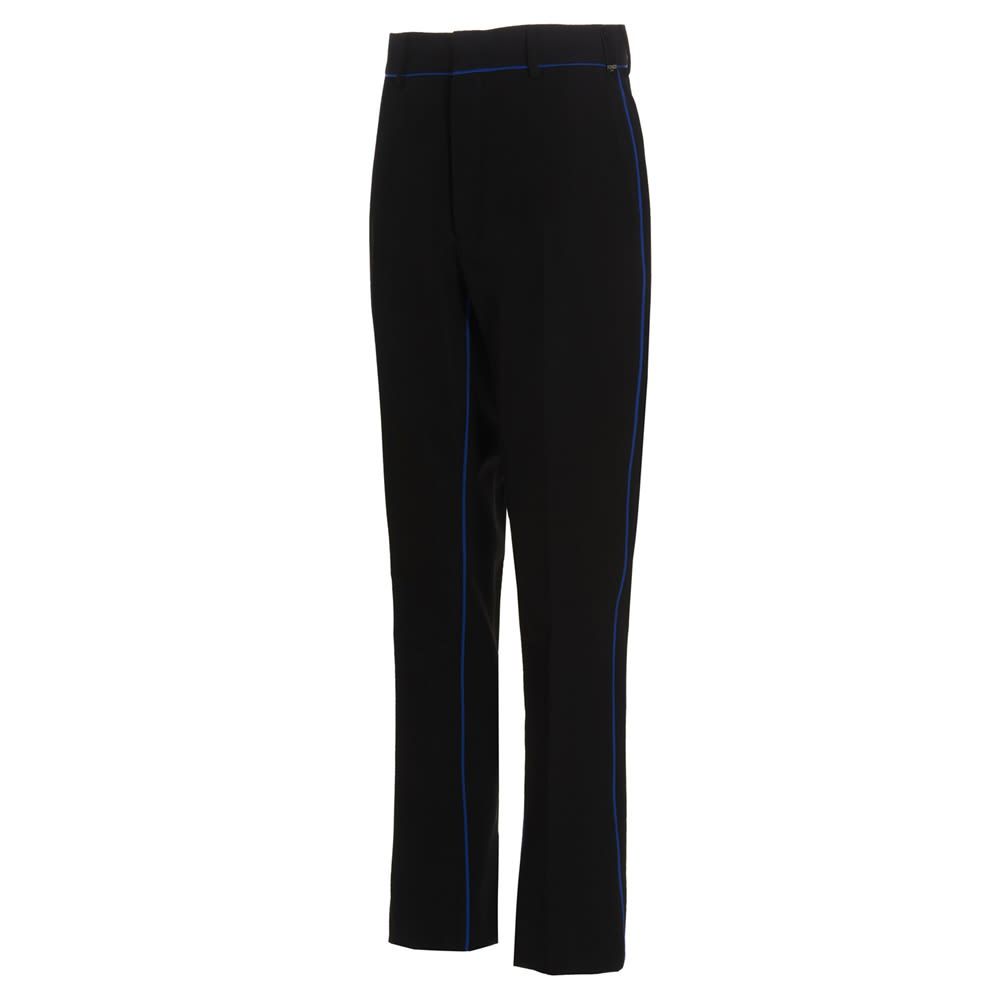 Fendi cool virgin wool trousers with a zip hook-and-eyr and button closure, a contrasting blue piping detail and a straight leg.