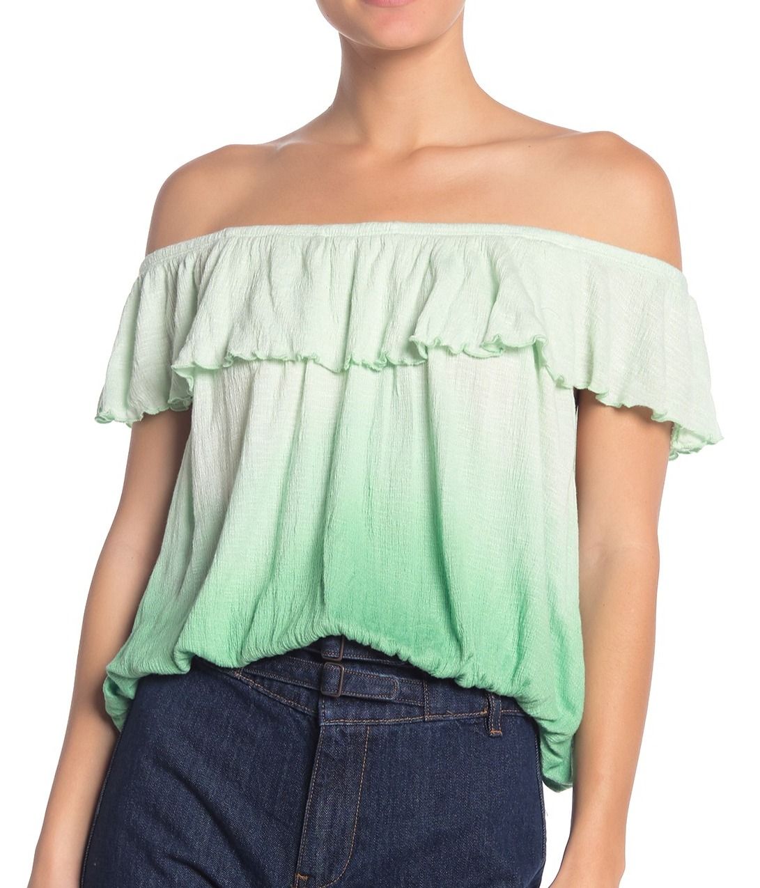 Color: Greens Size Type: Regular Size (Women's): L Sleeve Length: Short Sleeve Type: Blouse Style: Blouse Neckline: Off the Shoulder Pattern: Solid Theme: Colorful Material: Rayon