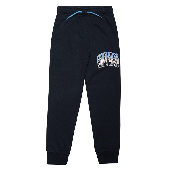 Infant Boys Converse Collegiate Repeat Jog Pants in navy.<BR><BR>- Elasticated drawcord waist.<BR>- Two front pockets.<BR>- Ribbed ankle cuffs.<BR>- Printed branding.<BR>- Main material: 60% Cotton  40% Polyester. Machine washable. <BR>- Ref: 86A268695