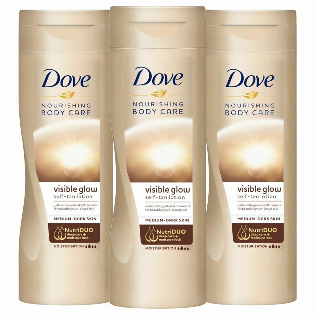 Dove Visible Glow Self Tan Lotion Medium to Dark helps to build a gradual and even tan whilst providing deep moisturisation to the skin to help maintain the skin's healthy look and maintain a soft and supple appearance. Helps build a gradual even tan and Moisturisers within the product help maintain the tan and build the tan evenly to avoid streaks. Soft and subtle citrus scent. Dove believes having a fresh, sun-kissed look should not be reserved just for the summer. Dove Summer Glow Nourishing Lotion with a subtle self-tanner nourishes your skin while gradually enhancing your natural skin colour. The Unique Deep Care Complex includes skin natural nutrients and rich essential oil to help gradually improve skin starting deep down. Dermatologically Tested.