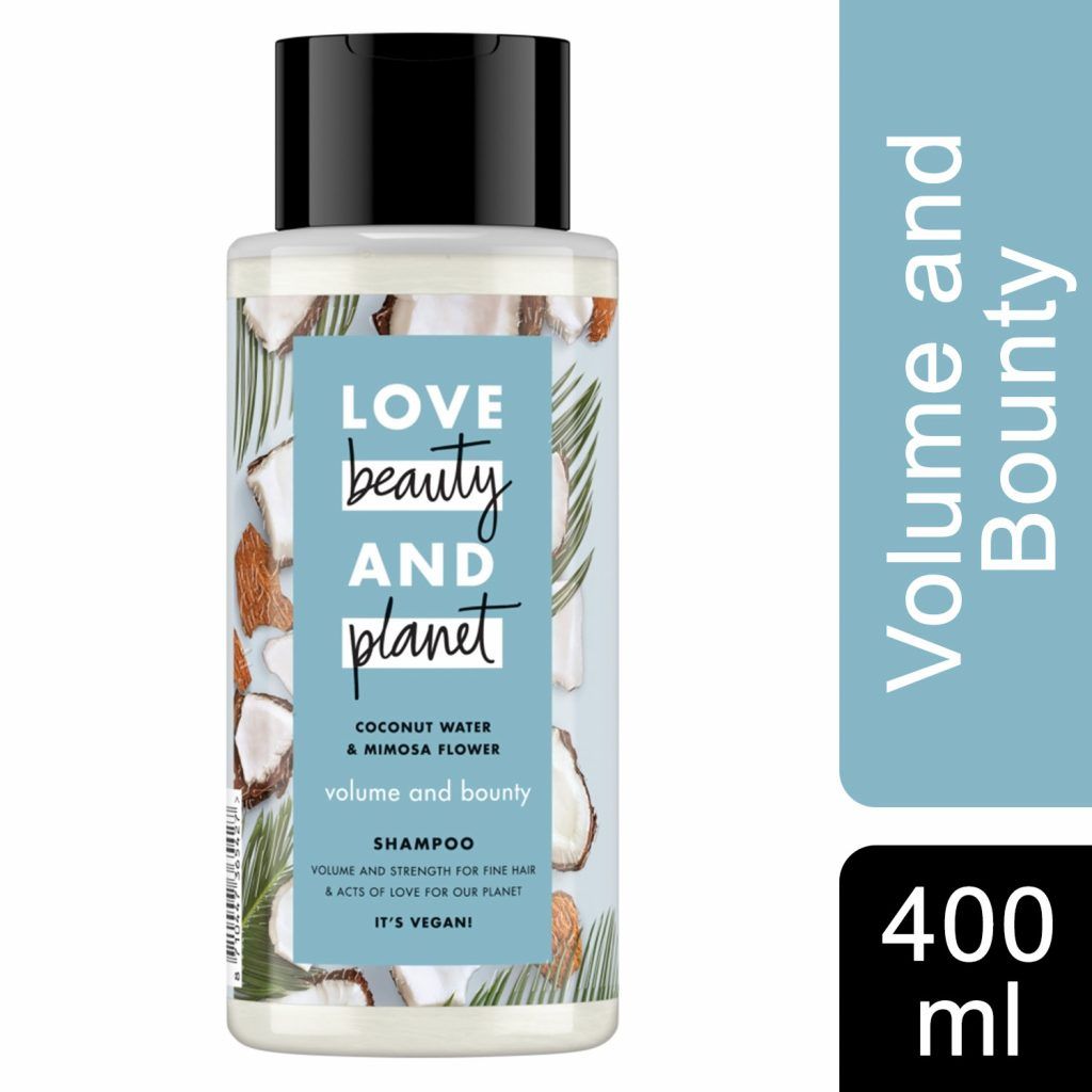Bring volume and bounce to your hair with Love Beauty and Planet Volume and Bounty Coconut Water & Mimosa Flower Shampoo. Volume and Bounty Shampoo is infused with Organic Coconut Oil for hair.

Infused with Organic Coconut Water, this volume shampoo for fine hair energises with a burst of delicate Mimosa Flowers.

This Shampoo lightly moisturises while giving your hair volume and strength.

YES Vegan, YES safe, YES with plant based cleansers, YES Natural Ingredients, YES bottle made from recycled plastics.

Love Beauty and Planet started with one simple goal - whatever they do must be good for beauty and give a little love to the planet. Here’s how…

Powerful & Passionate: Special bottles are made from 100% recycled materials and are filled with fabulous formulas that deliver brilliant care for your hair and body. They’re 100% recyclable too!

Goodies & Goodness: Each collection is infused with organic and sustainable ingredients sourced from around the world and are vegan-friendly too.

Scents & Sensibility: Carefully chosen fragrances are part of ethical-sourcing programs which help support the livelihoods of the local partners who harvest wonderful ingredients.

Carbon Conscious & Caring: Love Beauty and Planet want a carbon footprint so small, it's like they weren't even here. So they tracking the CO2 emissions at every step of production.