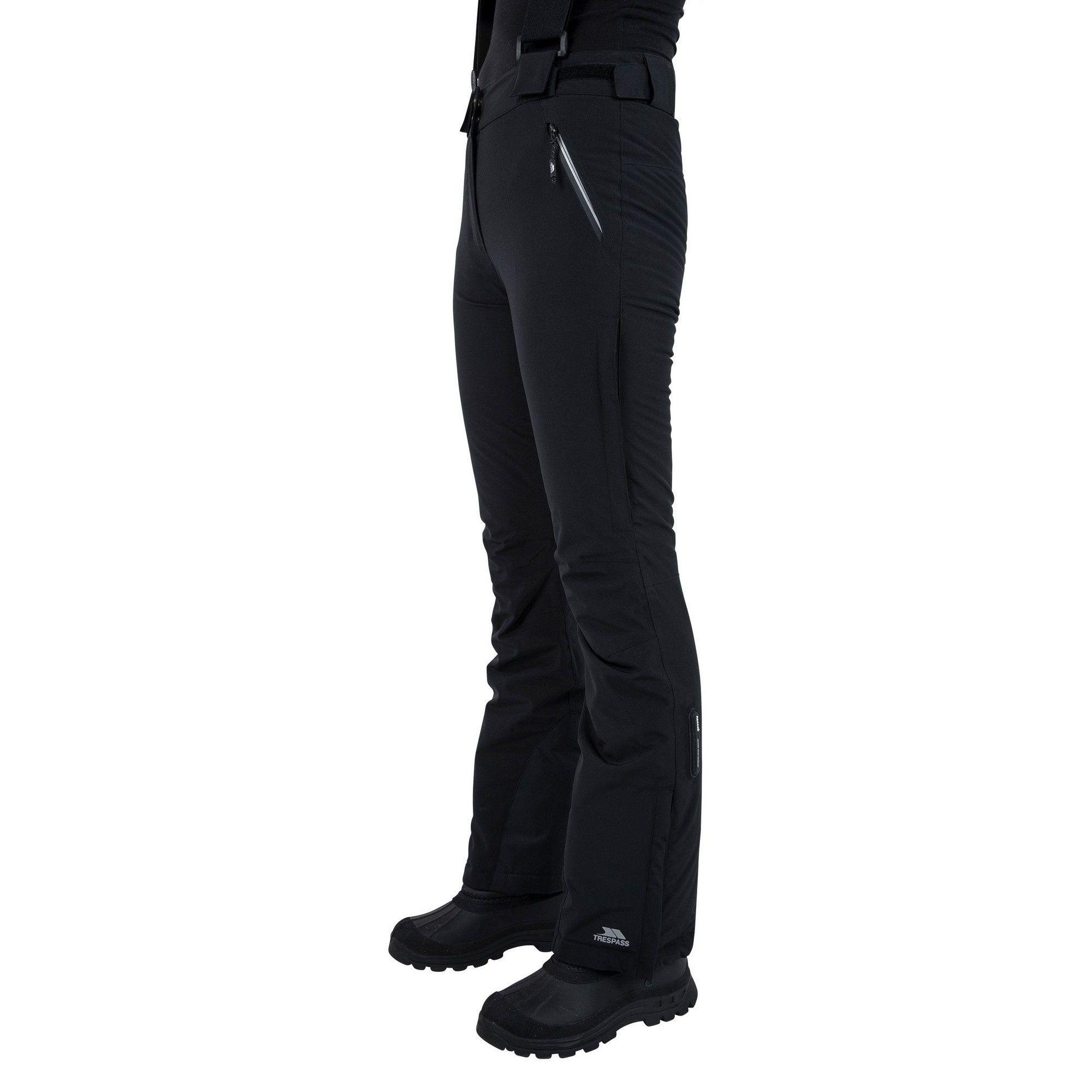 Lightly padded. Microfleece at seat and knees. Knitted. Shell - 92% polyester, 8% elastane. Lining - 100% polyester. 3 water repellent zip pockets. Detachable braces. Side leg ventilation zips. Side ankle zip with facing. Ankle gaiters. Slim fit.