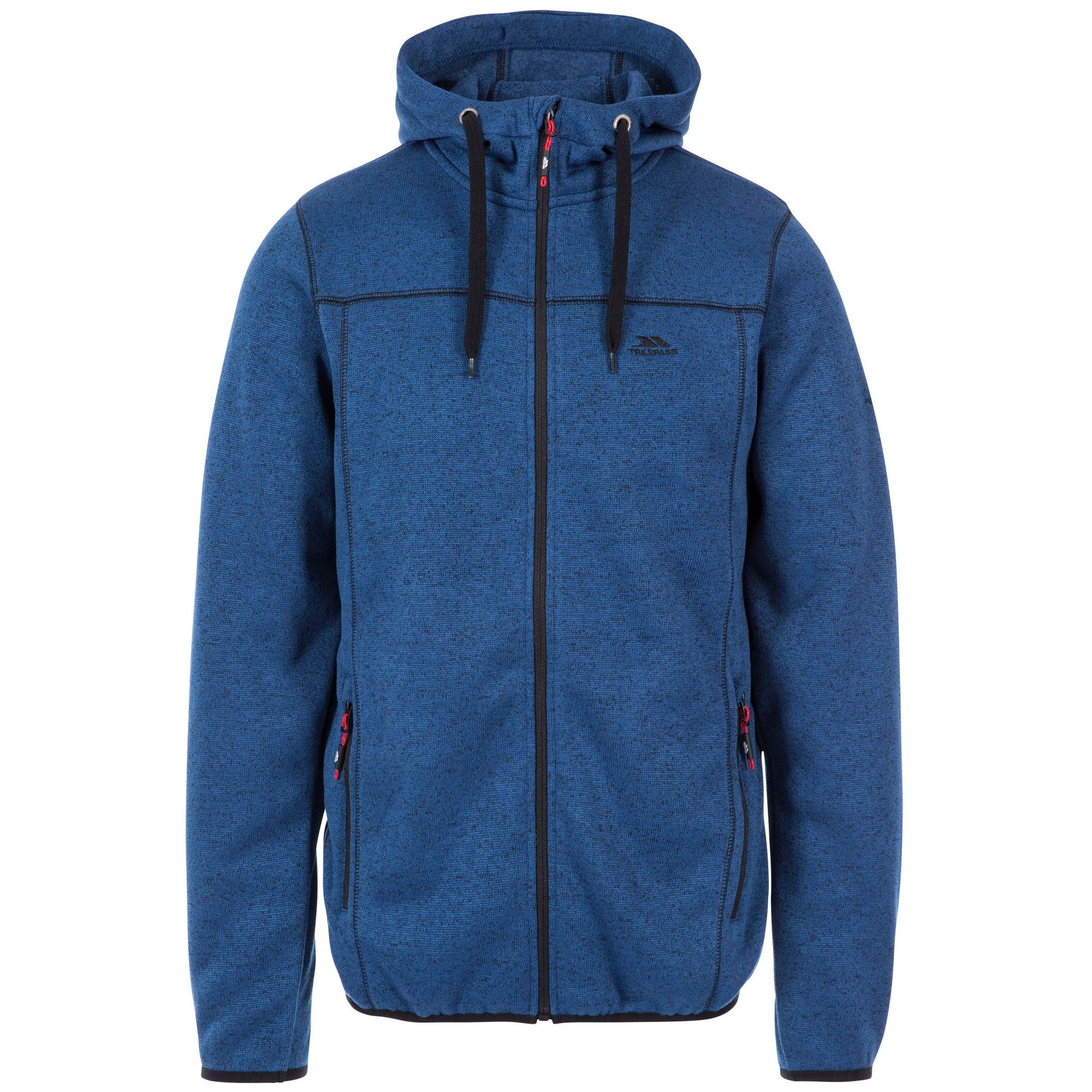 Knitted marl fleece. Brushed back. Hooded style. Contrast zips. 2 zip pockets. Inner zip facing. Coverseam stitch detail. Stretch bindings. Hood cord ties. Aitrap, 320gsm. 100% Polyester. Trespass Mens Chest Sizing (approx): S - 35-37in/89-94cm, M - 38-40in/96.5-101.5cm, L - 41-43in/104-109cm, XL - 44-46in/111.5-117cm, XXL - 46-48in/117-122cm, 3XL - 48-50in/122-127cm.