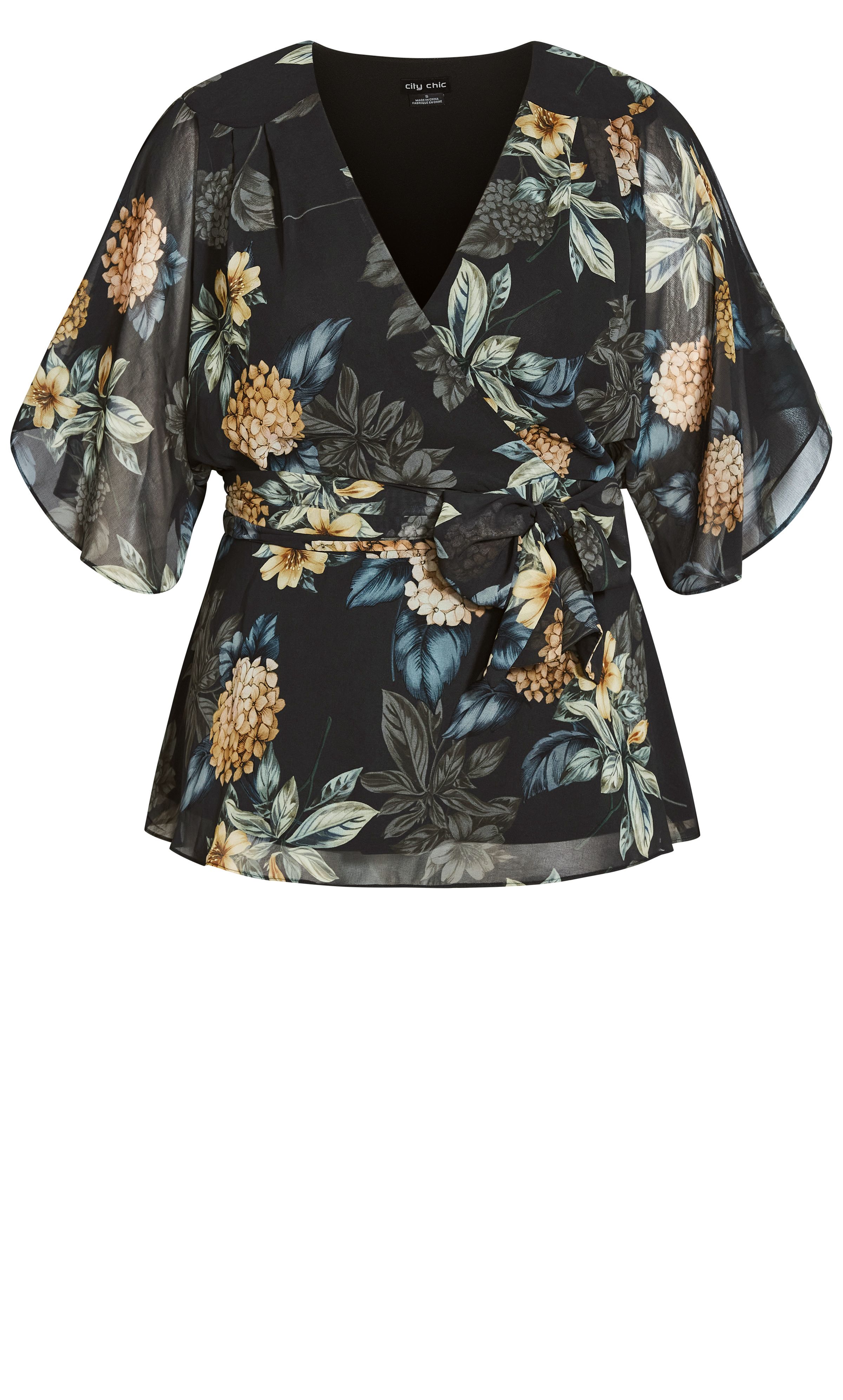 Wrap your curves in lavish florals with the Golden Hydrangea Shirt. With a flattering faux wrap finish and feminine flare sleeves, you'll be rocking this statement top all year round. Key Features Include: - Faux wrap V-neckline - Three-quarter flared sleeves - Elasticated back waist - Fit & flare silhouette - Attached self-tie waist belt - Pull over style - Fully lined - Hip length Style this with a trendy block heel and your favourite dark jeans for a classic day-to-night look.