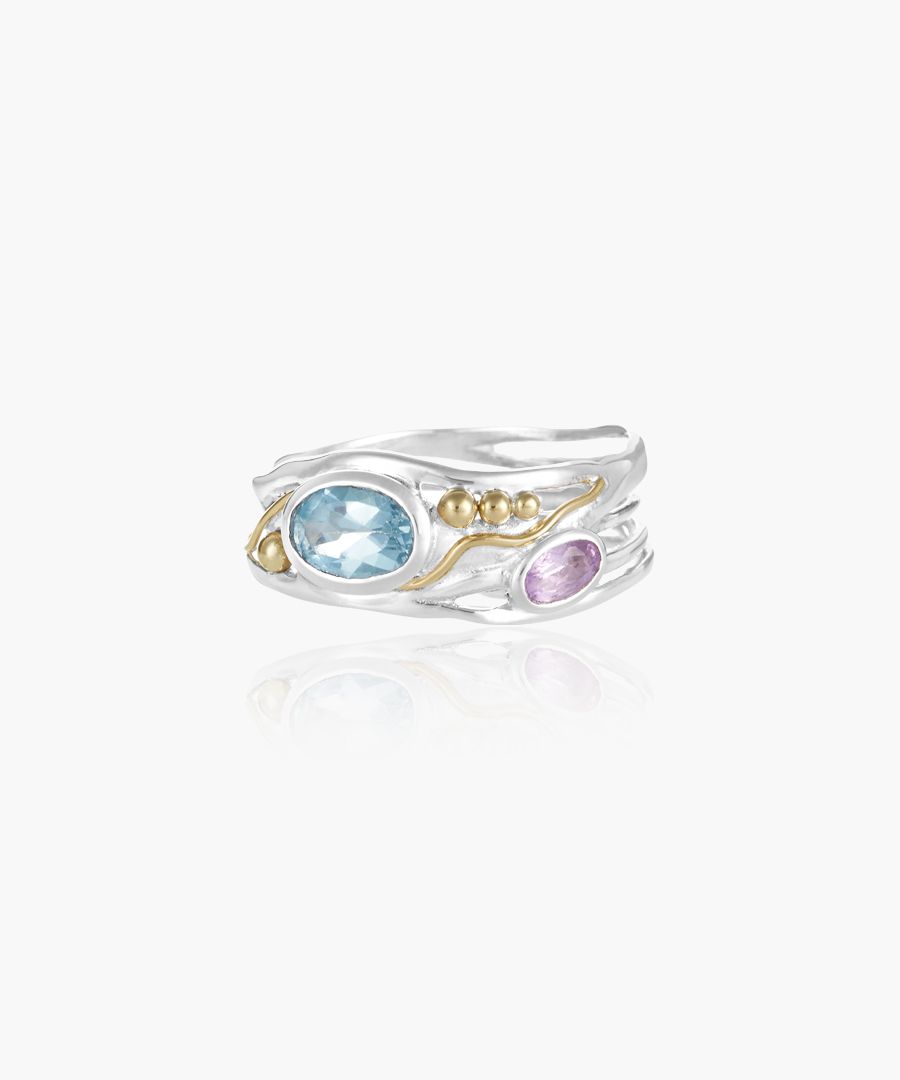 Blue topaz and amethyst ring