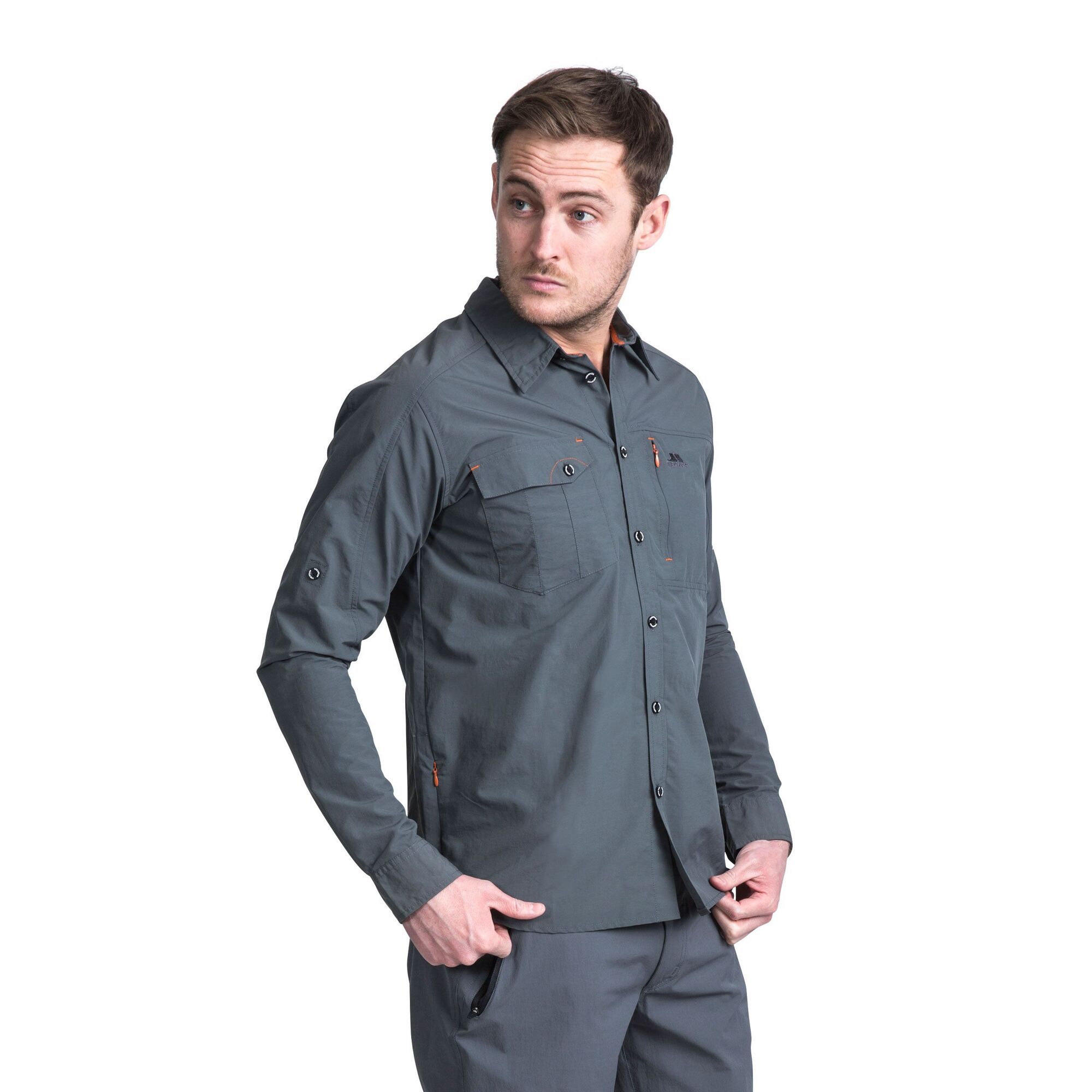 2 piece collar. Long, roll-up sleeves. Button fastening. Chest patch pocket. Zip chest pocket. Concealed zip pocket. Mesh lined vent. Quick dry. UV 40+. Mosquito repellent finish. 100% Polyamide. Trespass Mens Chest Sizing (approx): S - 35-37in/89-94cm, M - 38-40in/96.5-101.5cm, L - 41-43in/104-109cm, XL - 44-46in/111.5-117cm, XXL - 46-48in/117-122cm, 3XL - 48-50in/122-127cm.
