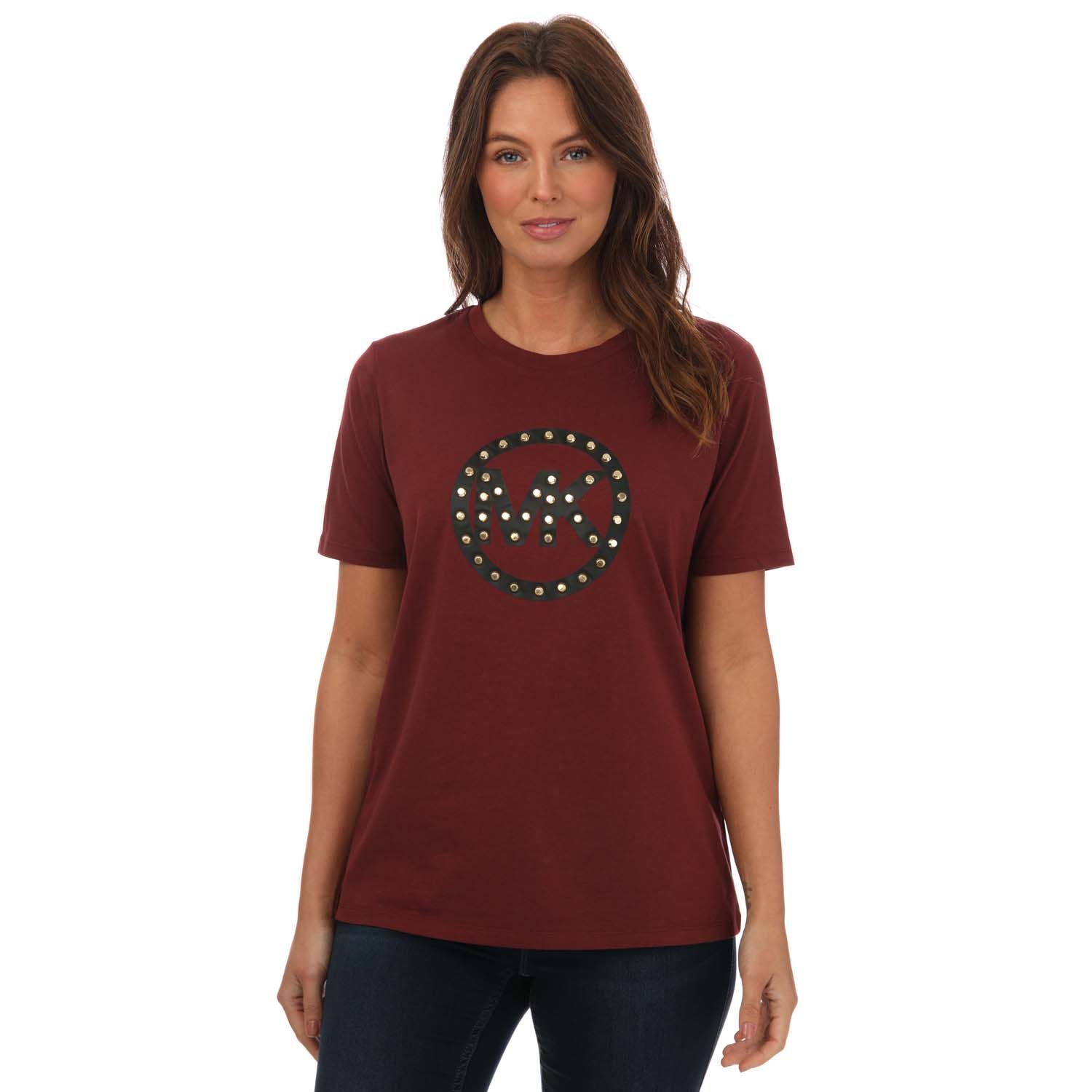 Women's Michael Kors Studded Logo T-Shirt in Berry