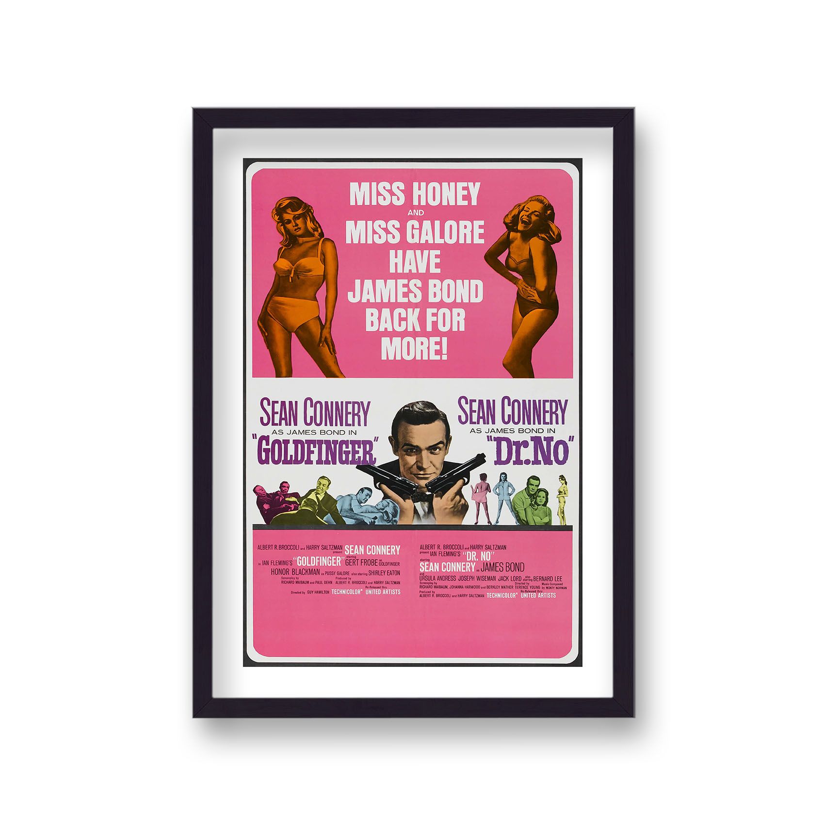 Sean Connery as James Bond Goldfinger and Dr No Double Bill Vintage Movie Poster