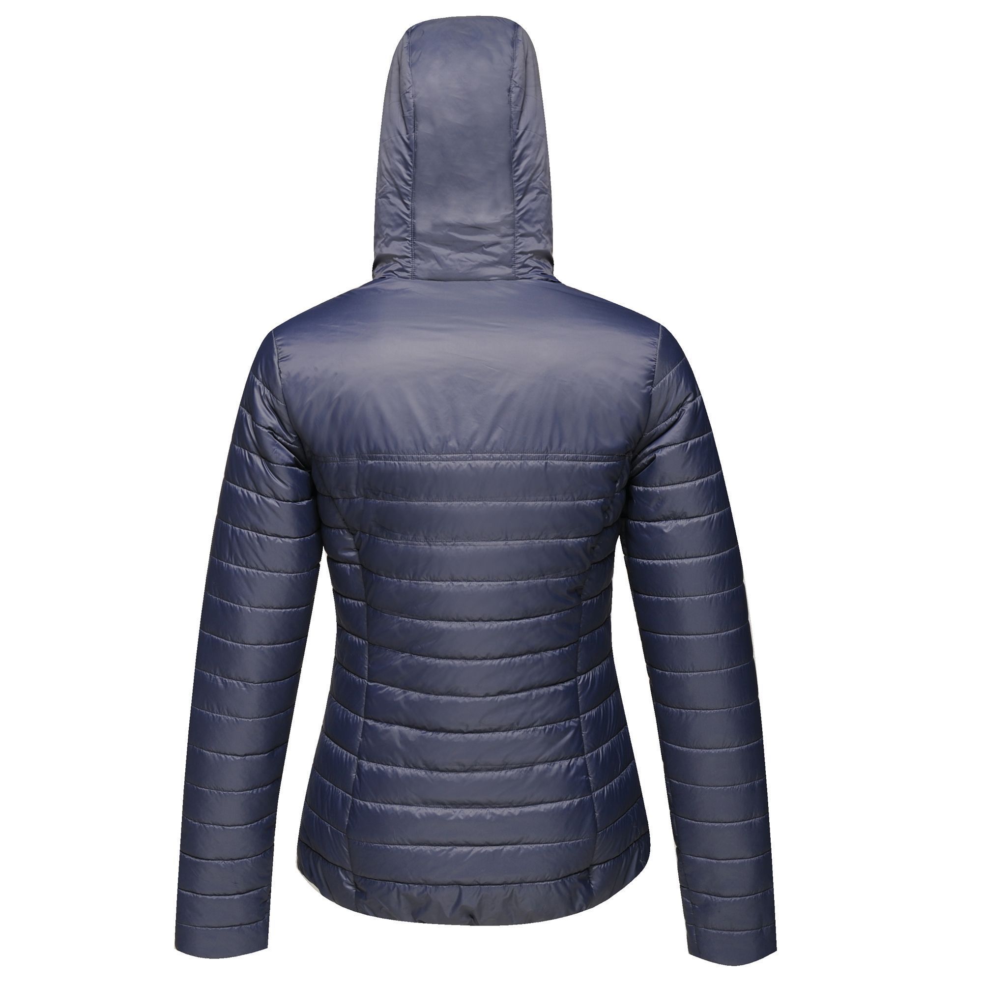 100% Polyamide with water repellent and cire finish. 140 GSM body insulation wadding weight. Polyester taffeta lining. Grown on insulated hood. Stretch binding to hood opening, cuffs and hem. 2 zipped lower pockets. Easily compressible.