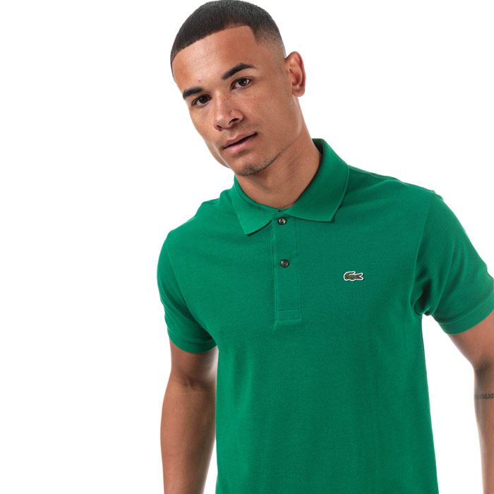 Mens Lacoste Classic Fit L1212 Polo Shirt  Green. <BR><BR>- Signature design. <BR>- Cotton pique combines comfort and elegance.<BR>- Classic fit.<BR>- Ribbed collar and armbands.<BR>- 2-button placket.<BR>- Mother-of-pearl buttons.<BR>- Green crocodile embroidered on chest. <BR>- Measurement from shoulder to hem: 28“approximately. <BR>- Cotton 100%. Machine washable.<BR>- Ref: L121200APF.
