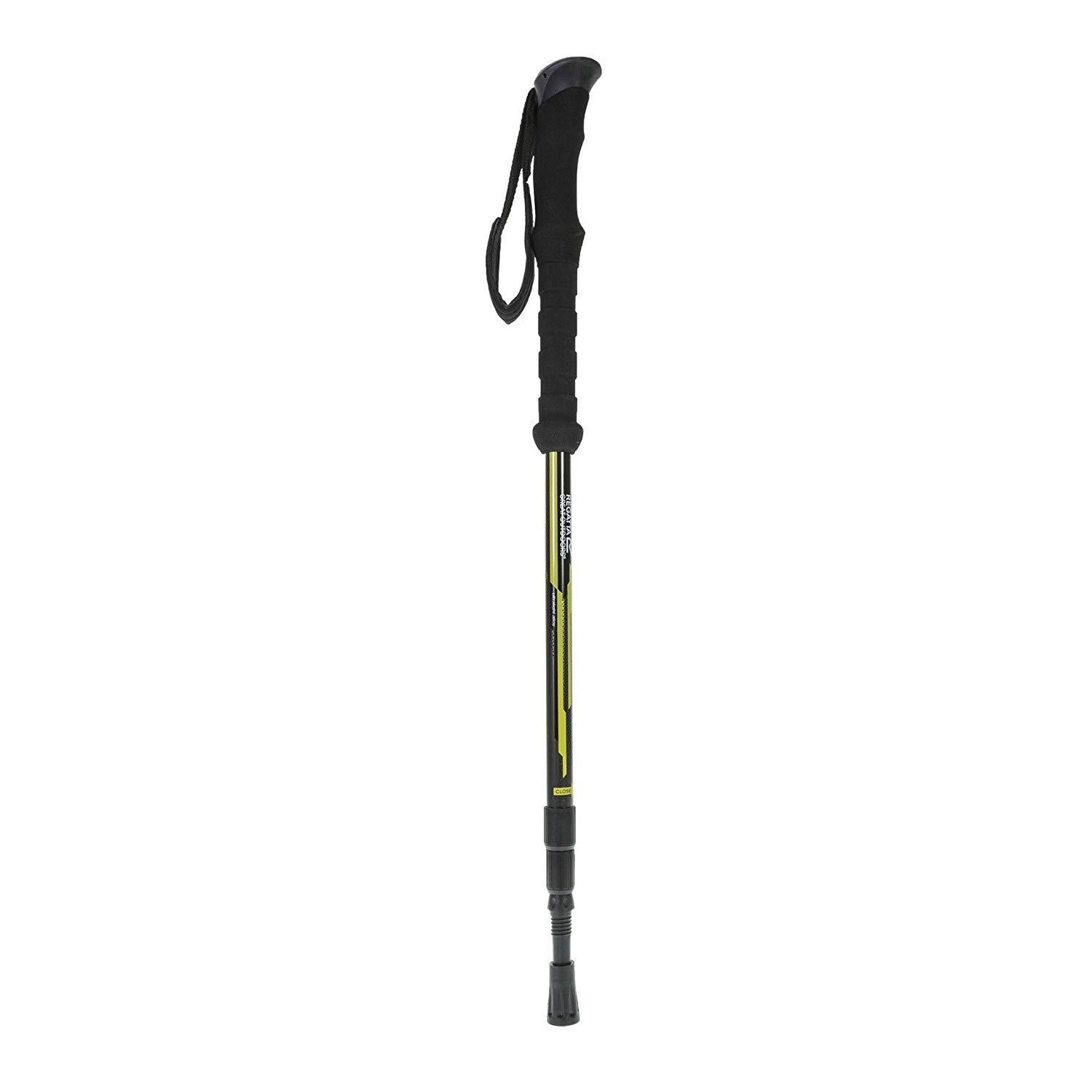 Lightweight aluminium tubing. Telescopic height adjustment. Moulded rubber grip handle. Adjustable wrist support. Anti shock absorber.