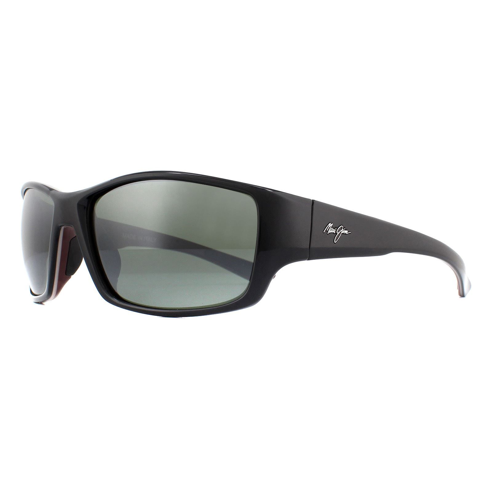 Maui Jim Wrap Mens Shiny Black with Grey and Maroon Neutral Grey