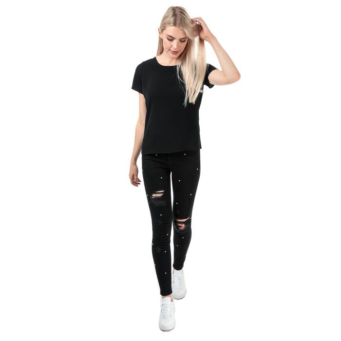 Womens Ted Baker Bretie Diamanté Skinny Jeans in black.<BR><BR>- Classic 5 pocket styling.<BR>- Zip fly and button fastening.<BR>- Ripped detail and diamanté embellishment to front.<BR>- Mid rise = 9.5in.<BR>- Skinny fit.<BR>- Inside leg length measures 29.5“ approximately.<BR>- 98% Cotton  2% Elastane.  Machine washable.<BR>- Ref: 154430<BR><BR>Measurements are intended for guidance only.