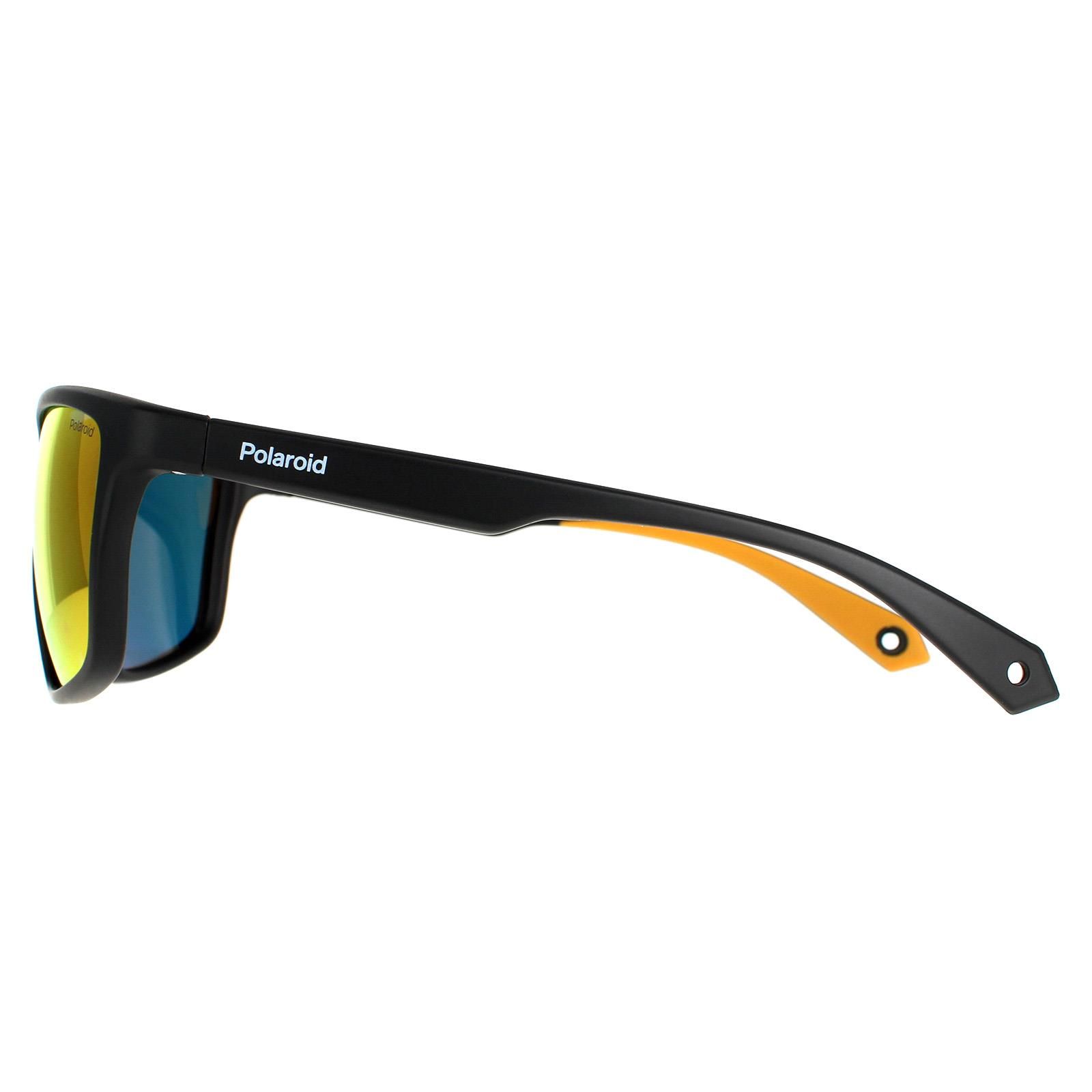 Polaroid Wrap Mens Black Yellow Red Mirror Polarized PLD 7040/S  Polaroid are a sporty wrap around style made from lightweight plastic with Polaroid branding on the temples and a strap removable strap to hold the sunglasses in place.