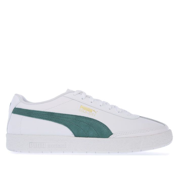 puma oslo pro leather trainer in white and green