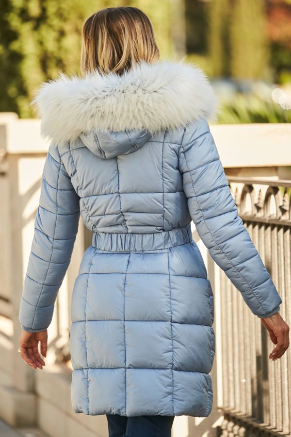Faux Fur Trim Luxe Longline Padded Coat