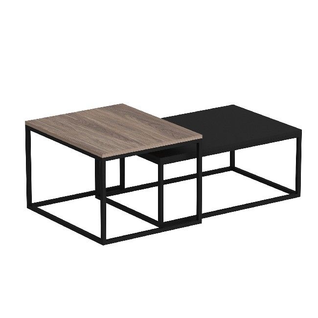 This stylish and functional coffee table is the perfect solution for furnishing the living area and keeping magazines and small items tidy. Easy-to-clean, easy-to-assemble kit included. Color: Walnut, Black | Product Dimensions: High Coffee Table W60xD47xH45 cm, Low Coffee Table W72xD45xH37 cm | Material: Melamine Chipboard, Metal | Product Weight: 12,5 Kg | Supported Weight: Each Coffee Table 10 Kg | Packaging Weight: W79xD51xH13,2 cm Kg | Number of Boxes: 1 | Packaging Dimensions: W79xD51xH13,2 cm.