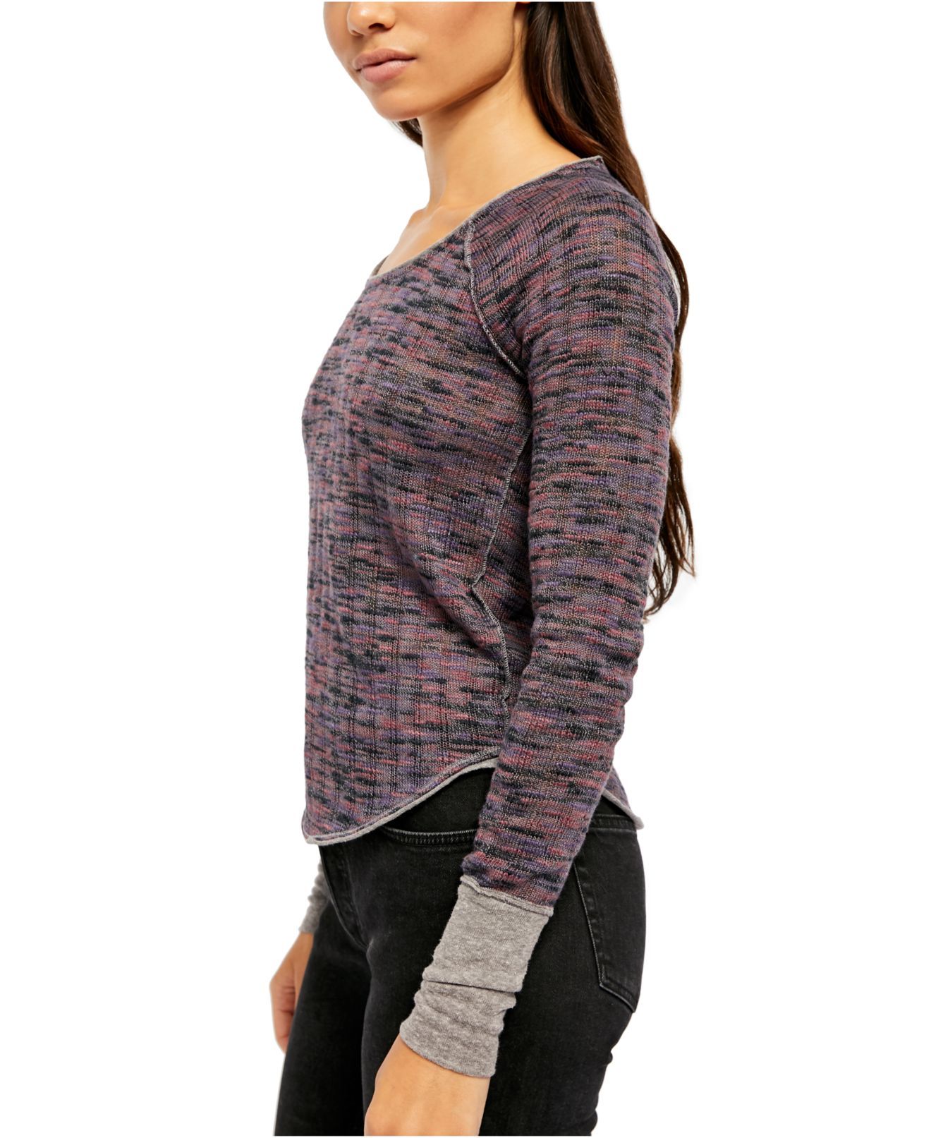 Color: Purples Size Type: Regular Size (Women's): XS Sleeve Length: Long Sleeve Type: Blouse Style: Knit Top Neckline: Round Neck Pattern: Geometric Theme: Modern Material: Cotton Blends