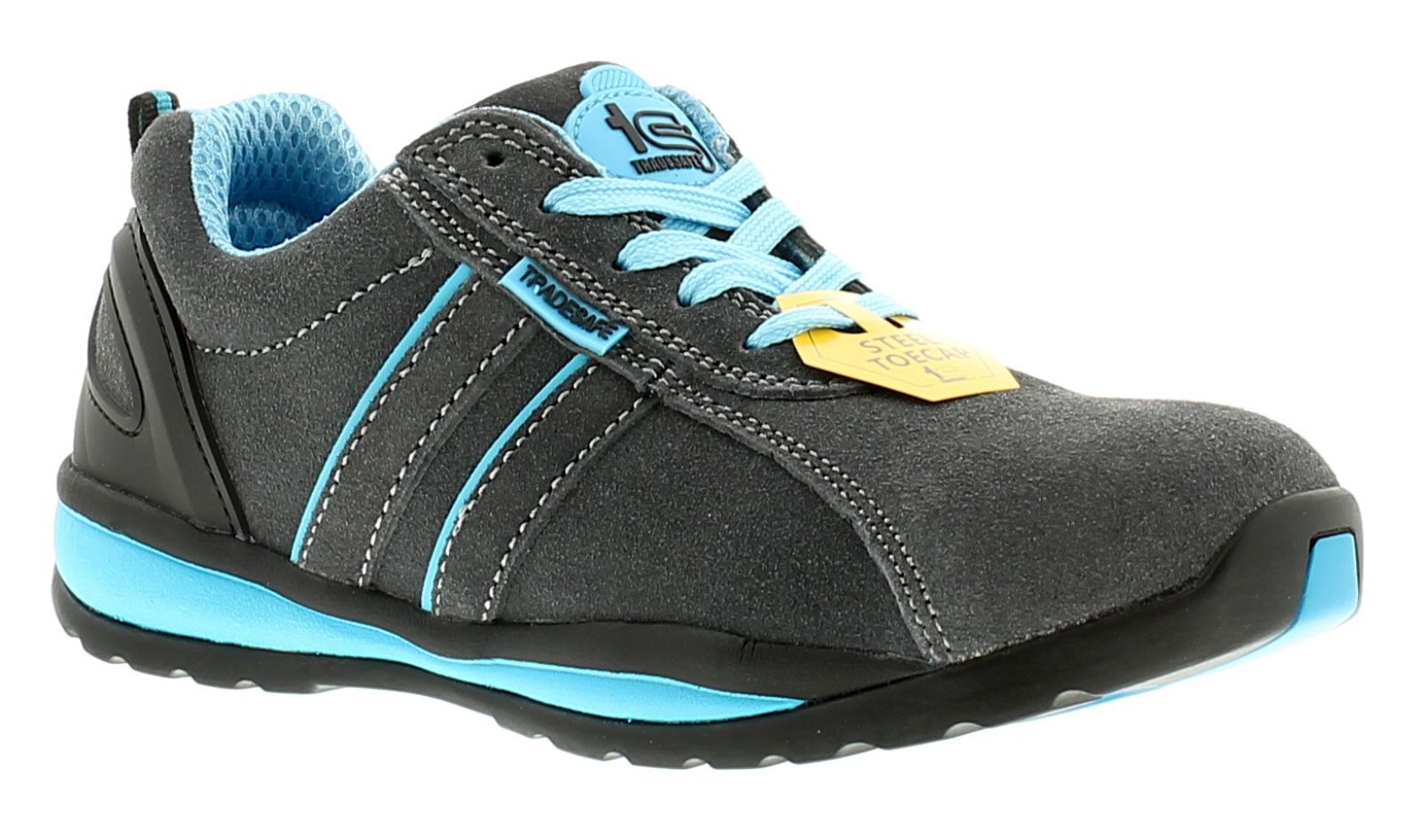 New Ladies/Womens Grey/Blue Tradesafe Barge Lace Ups Safety Shoes.