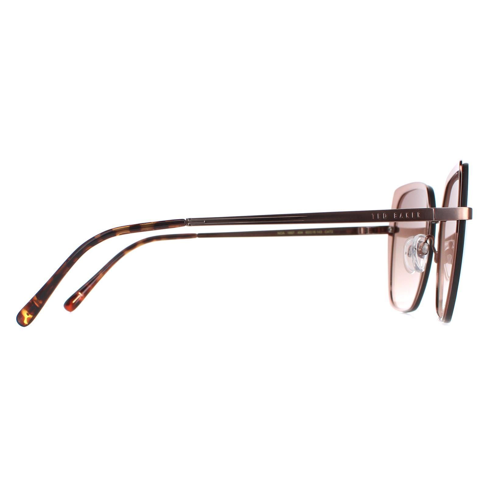 Ted Baker Sunglasses TB1657 Noa 404 Shiny Rose Gold Brown Gradient are a fashionable butterfly style crafted from lightweight metal. The temples feature the Ted Baker branding for authenticity. These sunglasses are perfect for any occasion, whether it be a day out or a formal event. With its timeless style and superior construction, the TB1657 Noa sunglasses are sure to be a favourite for years to come.
