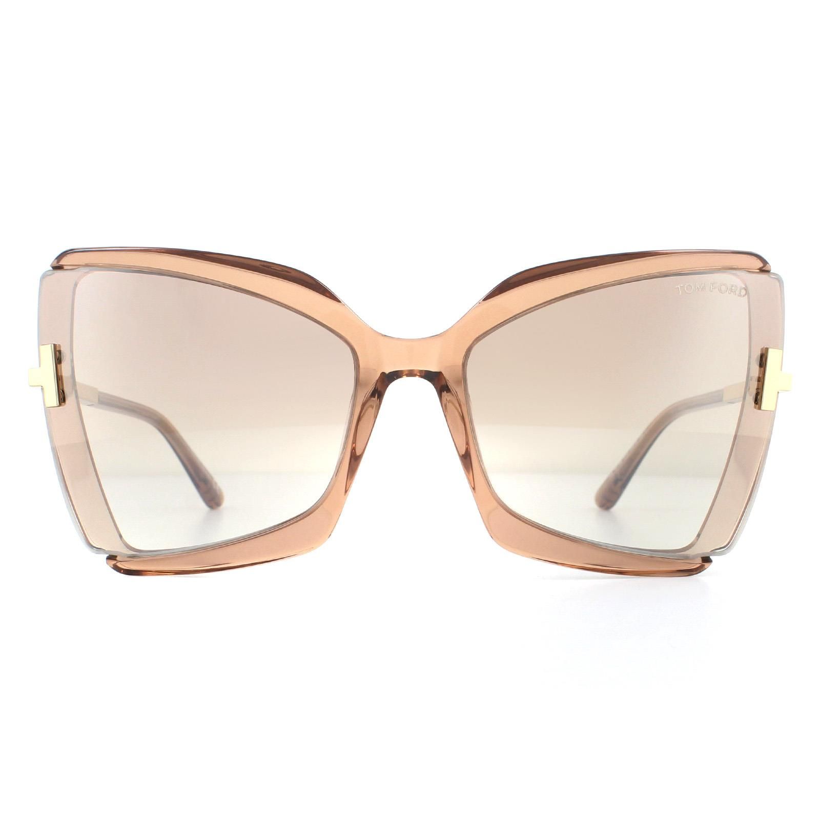 Tom Ford Butterfly Womens Shiny Beige Brown Mirror Sunglasses