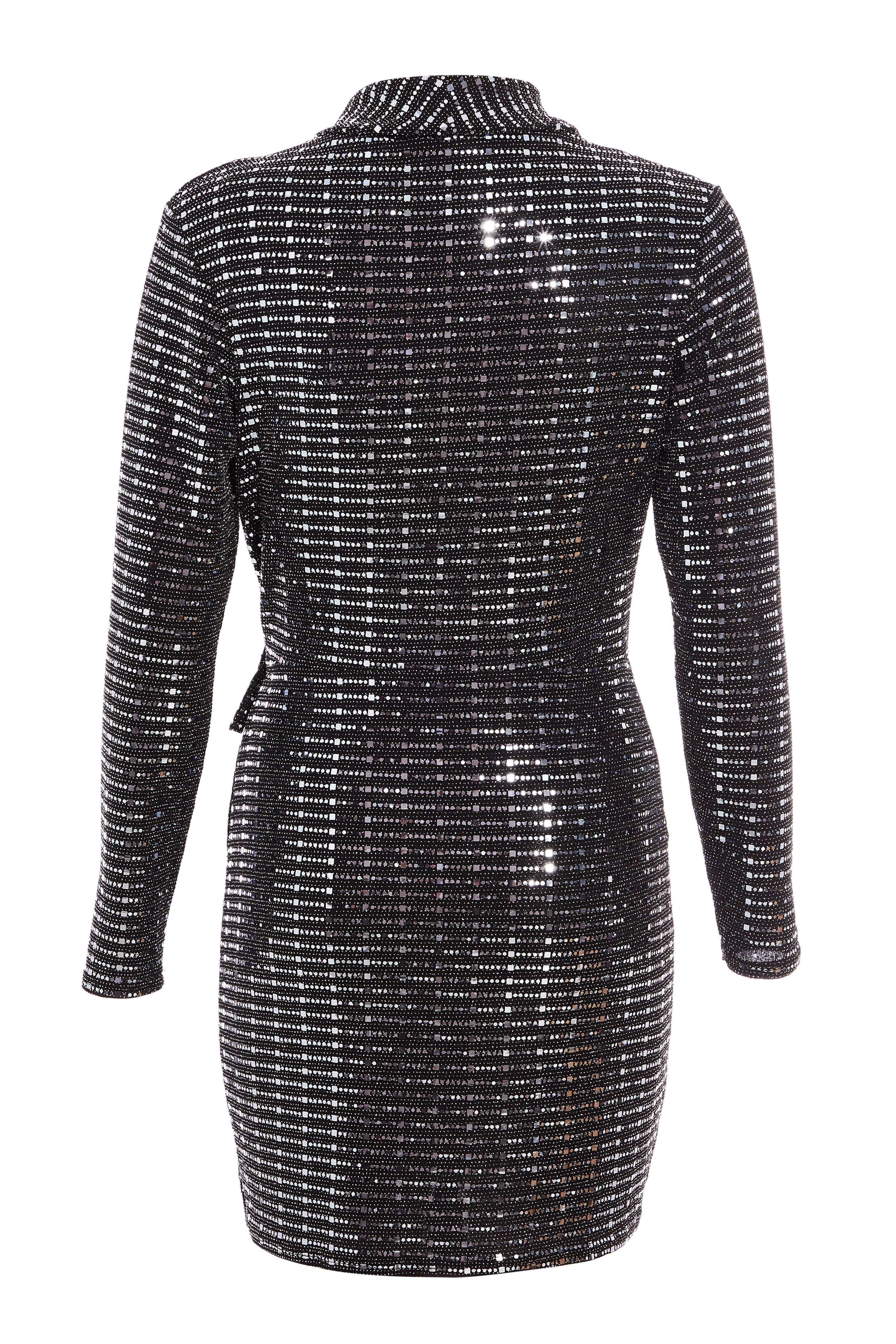 - Petite collection  - Sequin embellished  - Wrap front  - Long sleeve  - 87% Nylon, 8% Metallic Fibre, 5% Elastane  - Model Height: 5' 4