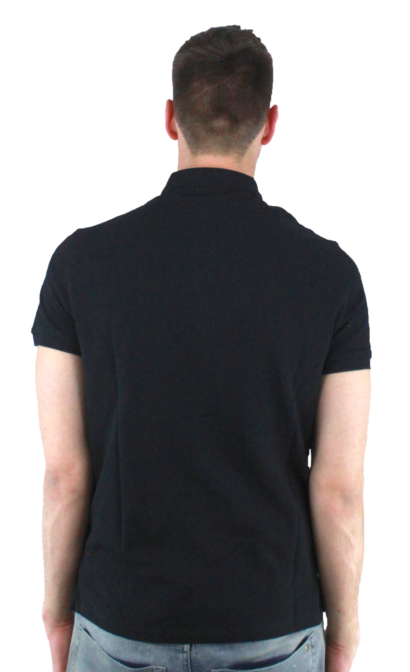 Emporio Armani 8N1F12 1J0SZ 0999 Polo Shirt. Emporio Armani Black Polo Shirt. 100% Cotton. Short Sleeved Polo Shirt. Button Fasten. Fold Down Collar