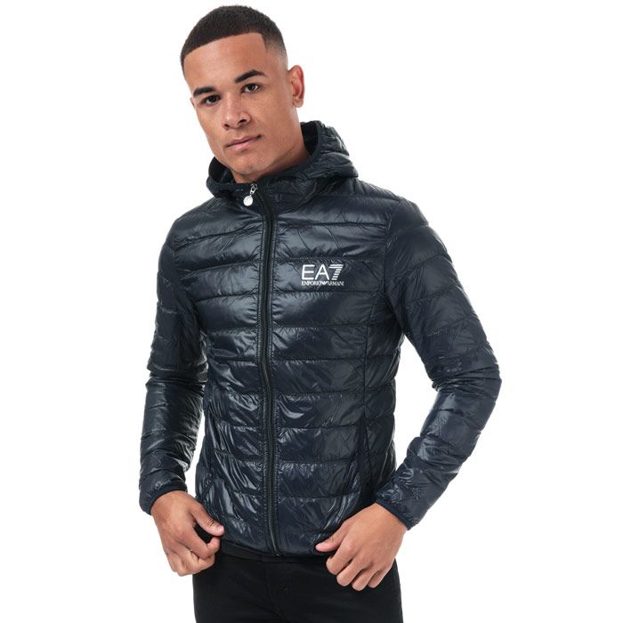 Mens Emporio Armani EA7 Core ID Down Jacket in navy<BR><BR>- Emporio Armani EA7 logo to the left of the chest.<BR>- Central zip closure.<BR>- Two open side pockets.<BR>- High neck.<BR>- Branded zip puller.<BR>- Lightweight down.<BR>- Fabric: 100% Polyamide. Padding: 90% White Duck Down  10% White Duck Feather. Machine washable.<BR>- REF:  8NPB02 PN29Z 1578