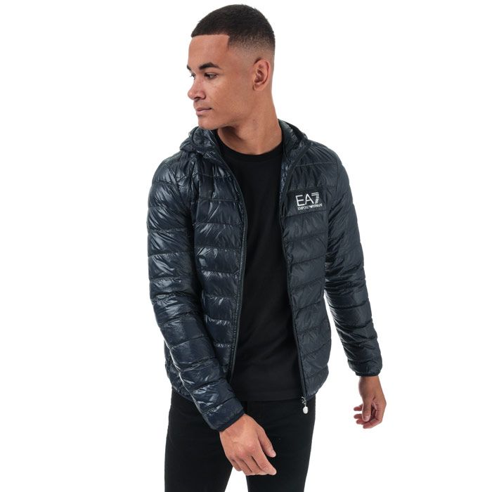 Mens Emporio Armani EA7 Core ID Down Jacket in navy<BR><BR>- Emporio Armani EA7 logo to the left of the chest.<BR>- Central zip closure.<BR>- Two open side pockets.<BR>- High neck.<BR>- Branded zip puller.<BR>- Lightweight down.<BR>- Fabric: 100% Polyamide. Padding: 90% White Duck Down  10% White Duck Feather. Machine washable.<BR>- REF:  8NPB02 PN29Z 1578
