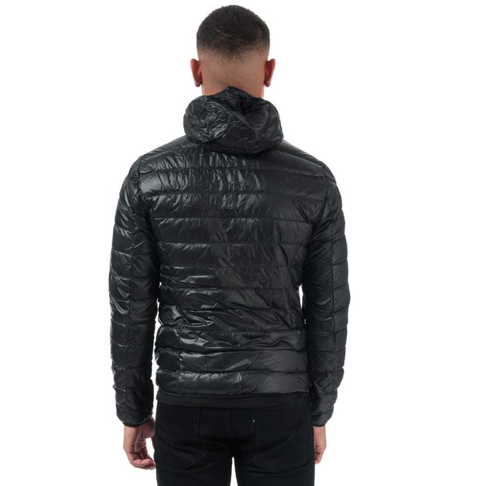 Mens Emporio Armani EA7 Core ID Down Jacket in black gold.<BR><BR>- Emporio Armani EA7 logo to the left of the chest.<BR>- Central zip closure.<BR>- Two open side pockets.<BR>- High neck.<BR>- Branded zip puller.<BR>- Lightweight down.<BR>- Fabric: 100% Polyamide. Padding: 90% White Duck Down  10% White Duck Feather. Machine washable.<BR>- REF:  8NPB02 PN29Z 0208