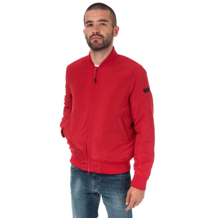 Mens Armani Exchange Utility Bomber Jacket in Red.<BR>- Full zip fastening.<BR>- Elasticated cuffs & hem.<BR>- 2 popper button pockets to side.<BR>- Branded rivets on back pockets<BR>- Armani Exchange logo to sleeve.<BR>- 100% Polyester  Machine Washable.<BR>- 8NZB61ZND1Z140