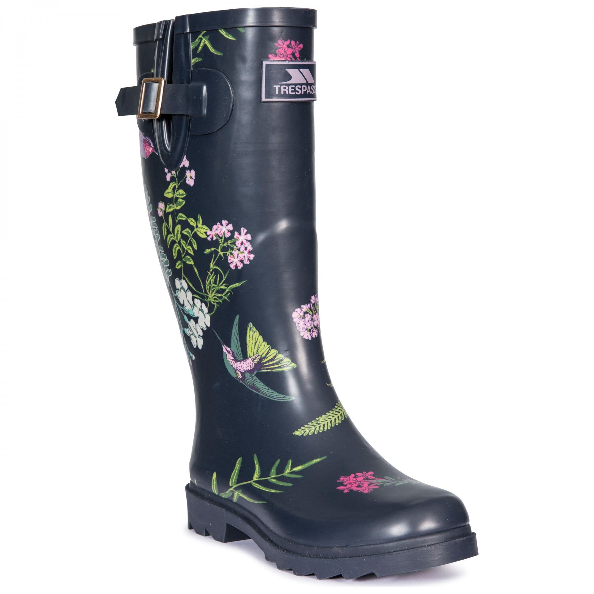 trespass womens elena floral print wellington boots navy