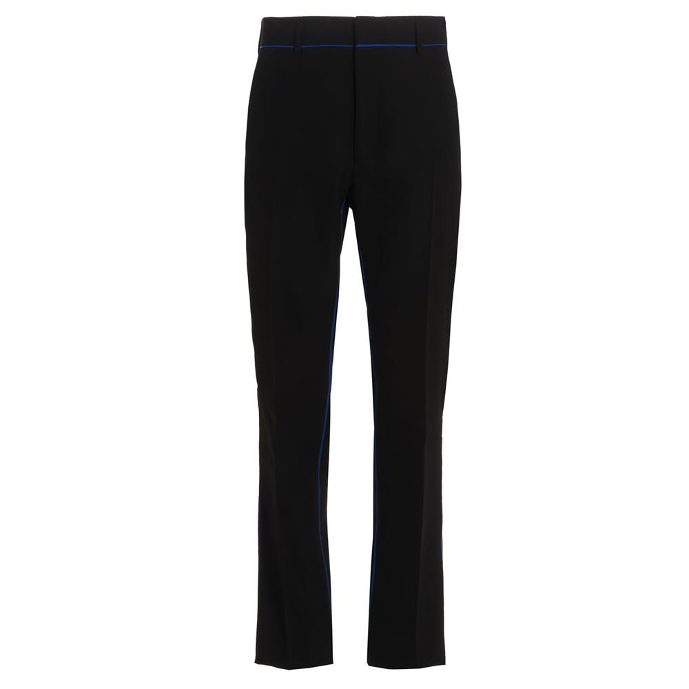 Fendi cool virgin wool trousers with a zip hook-and-eyr and button closure, a contrasting blue piping detail and a straight leg.