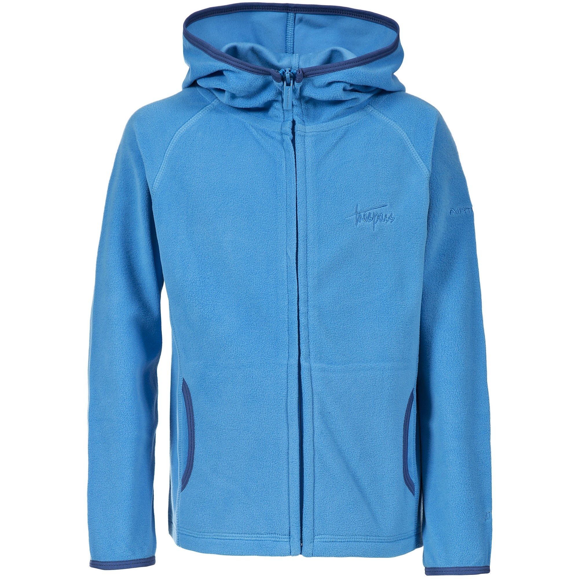 Grown on hood with contrast binding. Full front zip. Lower pockets with contrast binding. Contrast binding at cuffs. 100% Polyester Microfleece. Trespass Childrens Chest Sizing (approx): 2/3 Years - 21in/53cm, 3/4 Years - 22in/56cm, 5/6 Years - 24in/61cm, 7/8 Years - 26in/66cm, 9/10 Years - 28in/71cm, 11/12 Years - 31in/79cm.