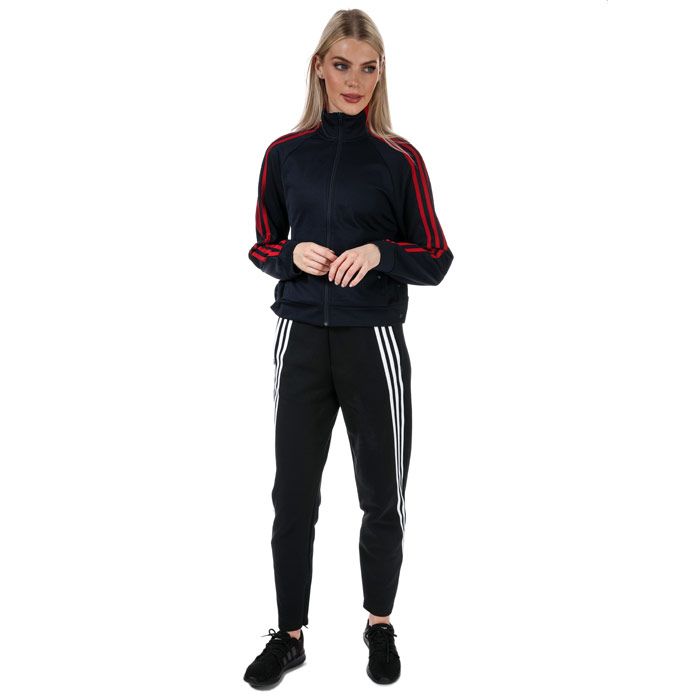Womens adidas 3- Stripes Doubleknit Zipper Pants in black- white.- Drawcord on elastic waist.- Zip pockets.- High-rise.- Soft feel.- Ankle zips.- Doubleknit.- Regular fit with tapered legs.- Main material: 67% Cotton  33% Polyester (Recycled).  Machine washable. - Ref: FR5114