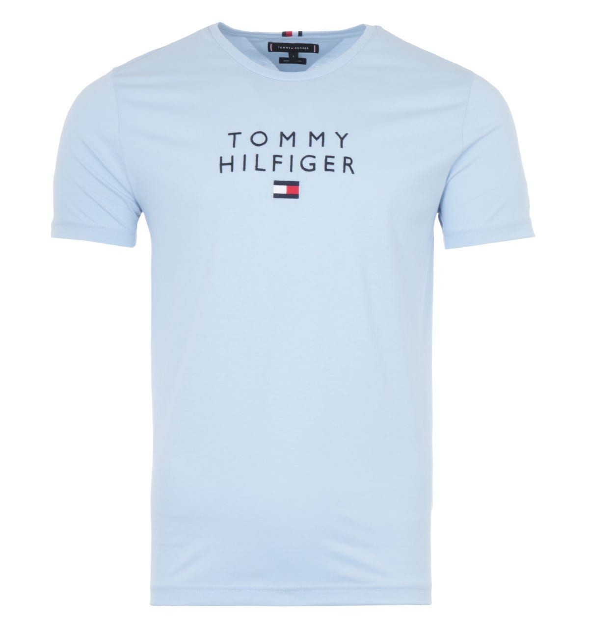 Tommy Hilfiger Stack Flag Logo Organic Cotton T-Shirt - Breezy Blue