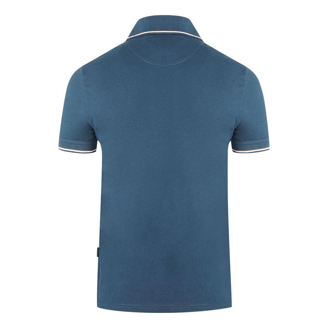 Aquascutum Brand Logo Blue Polo Shirt. Branded Logo, Short Sleeves. Stretch Fit 95% Cotton 5% Elastane. Regular Fit, Fits True To Size. QMP024 81