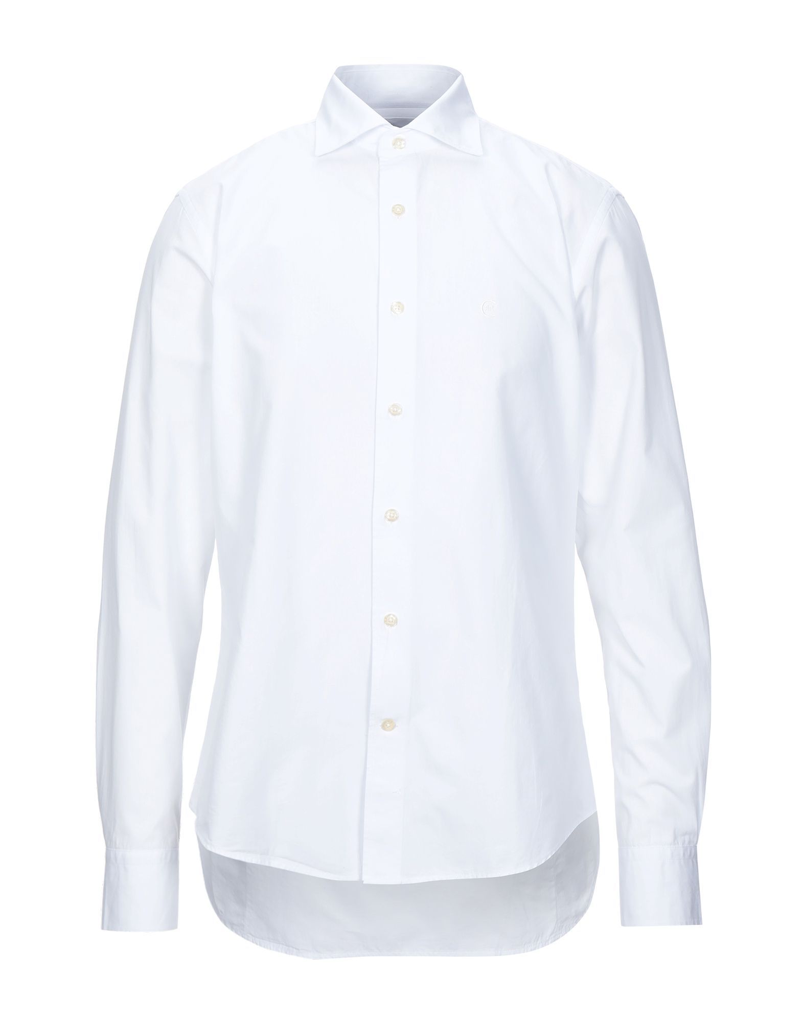 plain weave, logo, basic solid colour, front closure, button closing, long sleeves, buttoned cuffs, classic neckline, no pockets