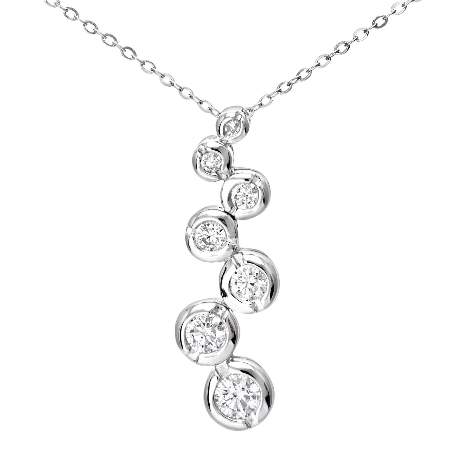 9ct White Gold 0.33ct 7-Stone Diamond Pendant and Chain of 46cm