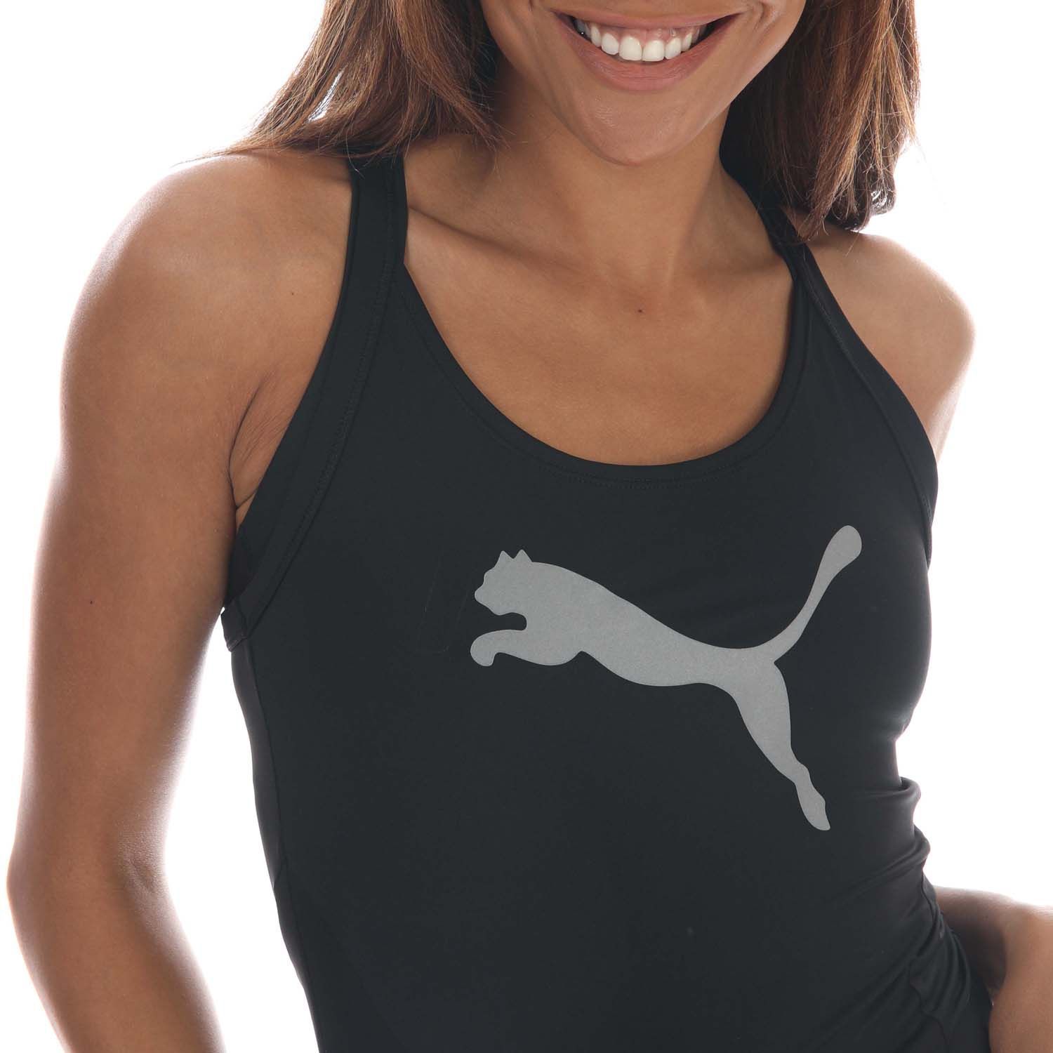 Womens Puma Training Tank in black.- Round neckline.- Sleeveless.- Ultra-soft  lightweight fabric.- PUMA graphic logo.- Shell: 92% Polyester  8% Elastane.- Ref: 51805104